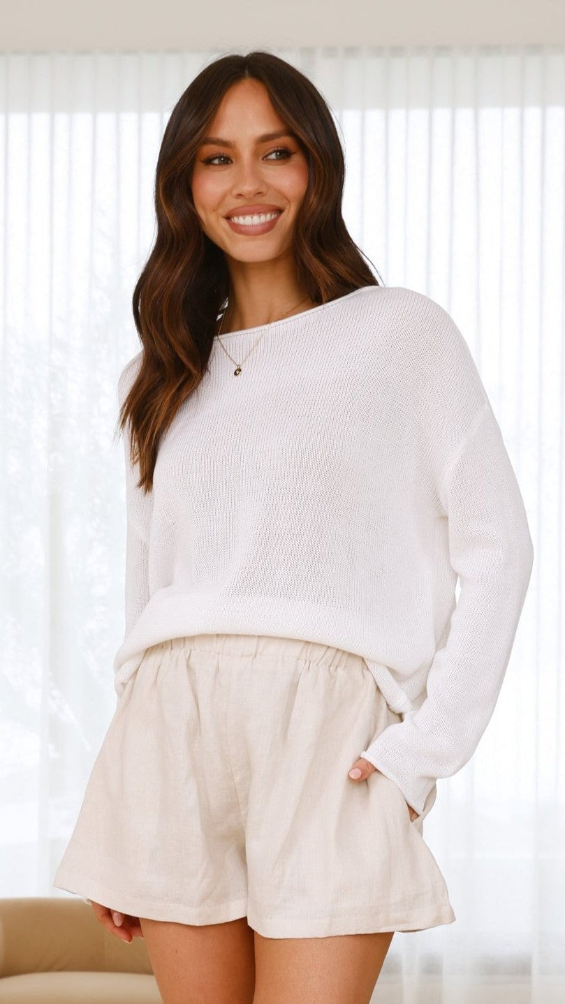 Lakoa Women's Knit Top - Soft Comfortable White Sweater for Casual Wear & Layering | Perfect for Office, Outings & Fall Fashion