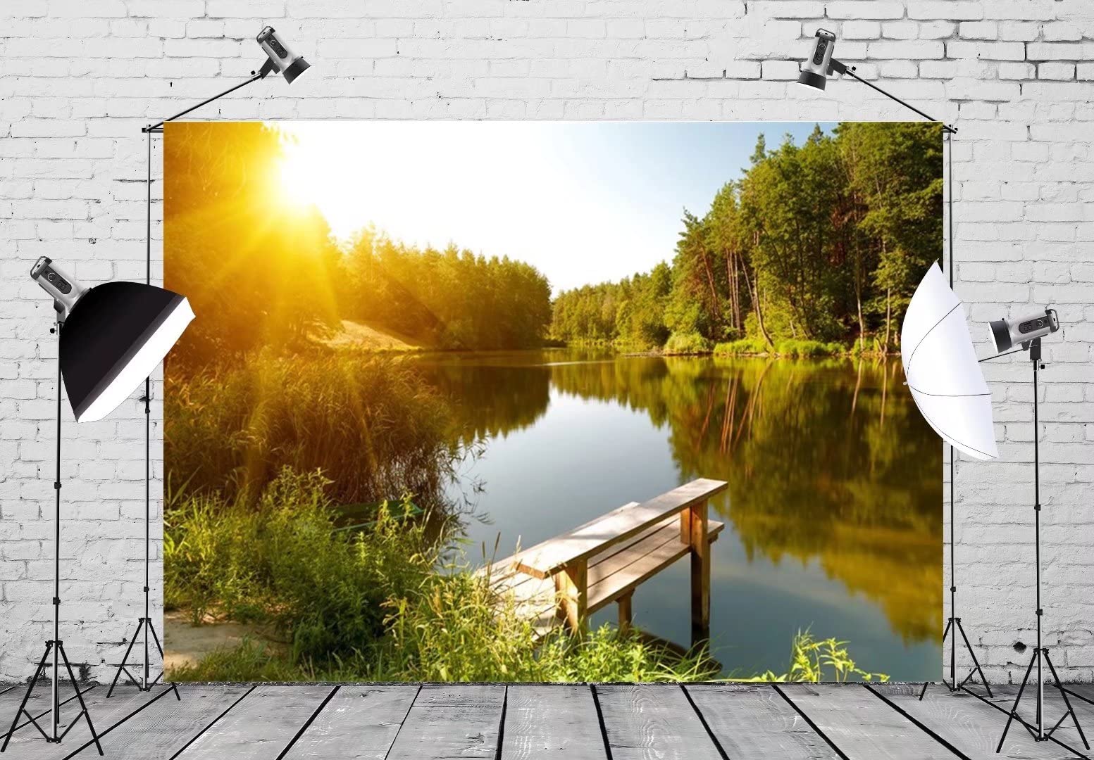 BELECO 9x6ft Spring Forest Lake Photography Backdrop - Sunset Scenery for Outdoor Portraits, Studio Photo Booth, Hiking & Camping Scenes - Perfect for Holiday Travel Wallpaper & Seasonal Decor