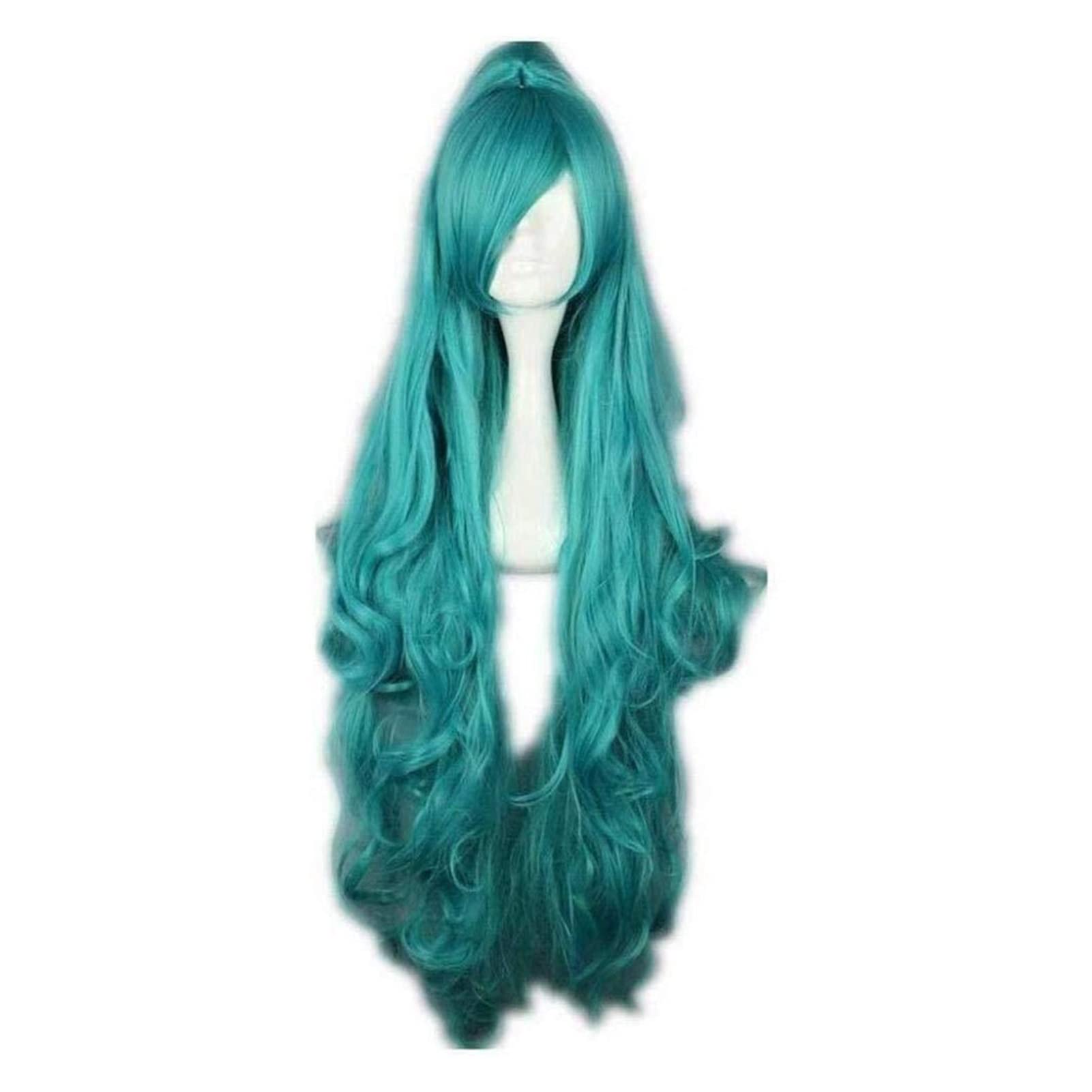 Long Blue Green Curly Synthetic Wig for Girls - Deep Wave Anime Cosplay Costume Hairpiece for Halloween & Party (Perfect for Cosplay, Halloween, Themed Parties & Costume Events)