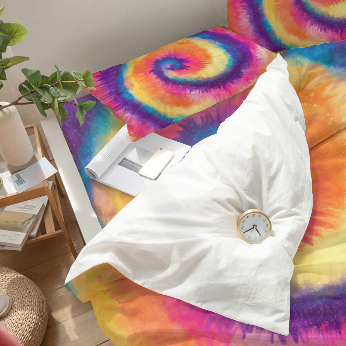 4-Piece Full Size Duvet Cover Set - Luxury Soft Tie-Dye Spiral Design Bedding with 1 Duvet Cover, 1 Fitted Sheet & 2 Pillowcases - Perfect for Master Bedroom, Guest Room & Dorm Decor