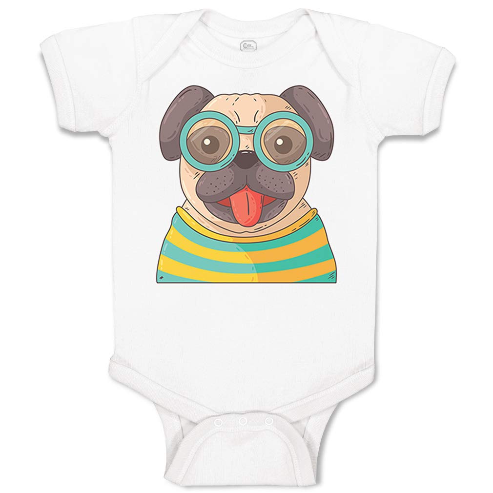 Custom Personalized Baby Bodysuit - Geek Pug Dog Lover Pet Funny Cotton Onesie for Boys & Girls - Newborn White Design - Perfect for Birthday Gifts, Photo Shoots & Everyday Wear