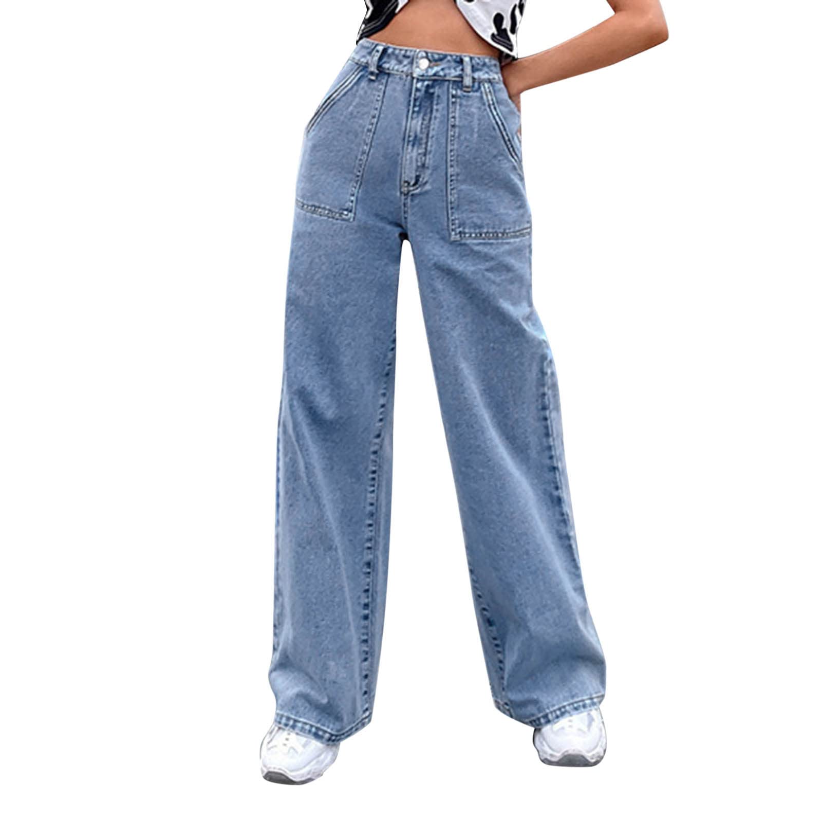 MAYW Women's Loose Fit High Waist Baggy Jeans with Pockets & Zip - Casual Denim Pants for Everyday Wear | Perfect for Street Style, Work & Weekend Outfits