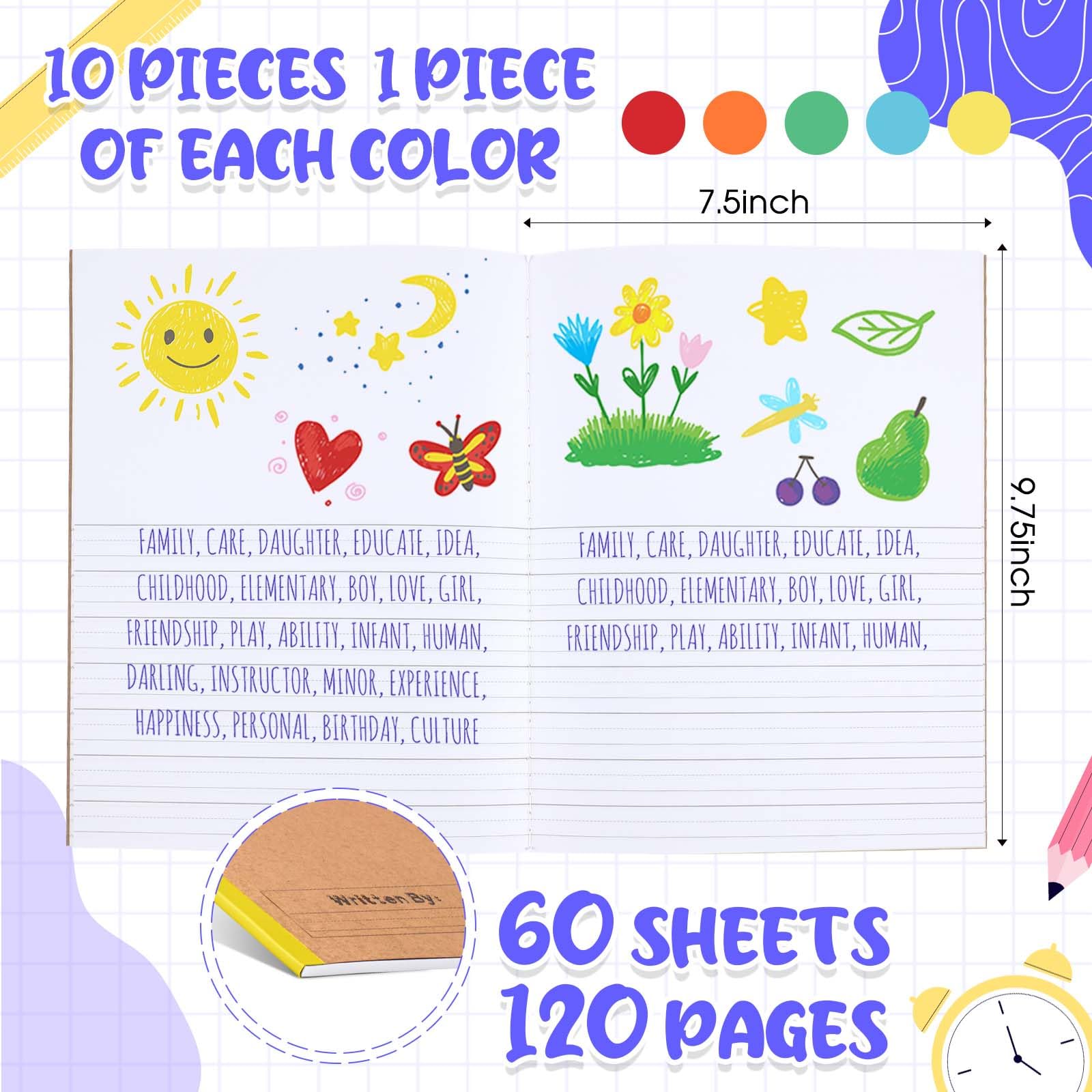 Henoyso 10-Pack Primary Composition Notebooks - 120 Pages, 9.75
