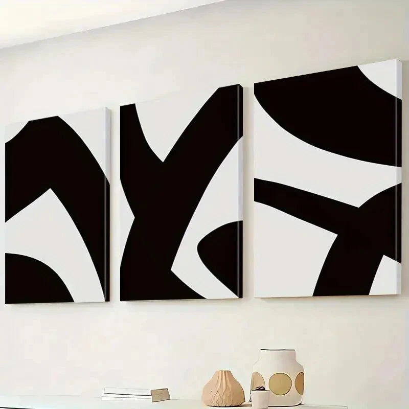 3-Piece Black and White Abstract Wall Art Set - Framed Canvas Prints 50x70cm - High Quality Modern Home Decor - Ready to Hang Wall Art for Living Room, Bedroom & Office Decor