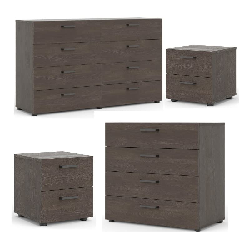 Home Square 4-Piece Bedroom Set with 8-Drawer Dresser, Chest & 2 Nightstands in Dark Chocolate - Complete Queen/King Bedroom Furniture Suite for Master Bedroom or Guest Room