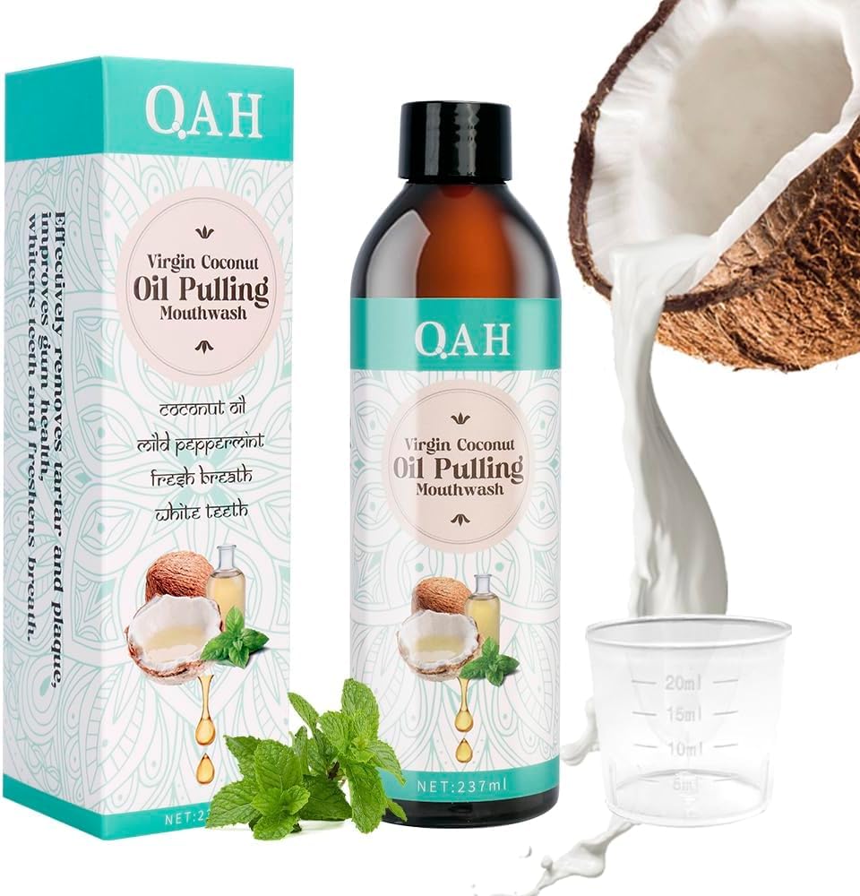 Organic Coconut Oil Pulling for Teeth Whitening & Oral Care - Natural Mint Flavor Mouthwash for Fresh Breath & Healthy Gums (8 Fl Oz) - Perfect for Daily Dental Routine & Natural Whitening Solution