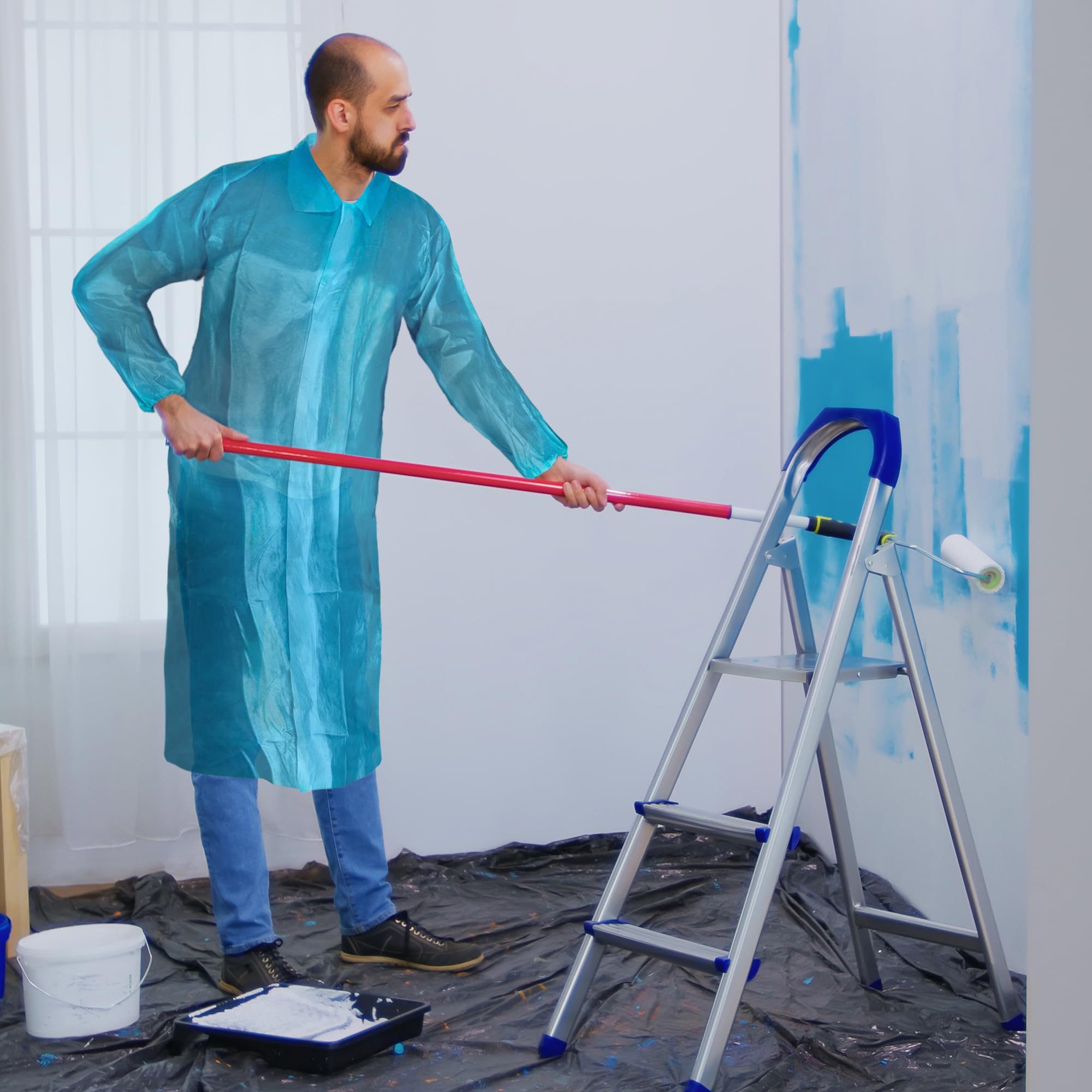 AMZ Medical Supply Disposable Lab Coat - X-Large (Pack of 40) | Blue PP+PE 40GSM Lab Coats for Adults with Loop Fastener & Elastic Wrists | Ideal for Painting, Medical, Laboratory & Industrial Use