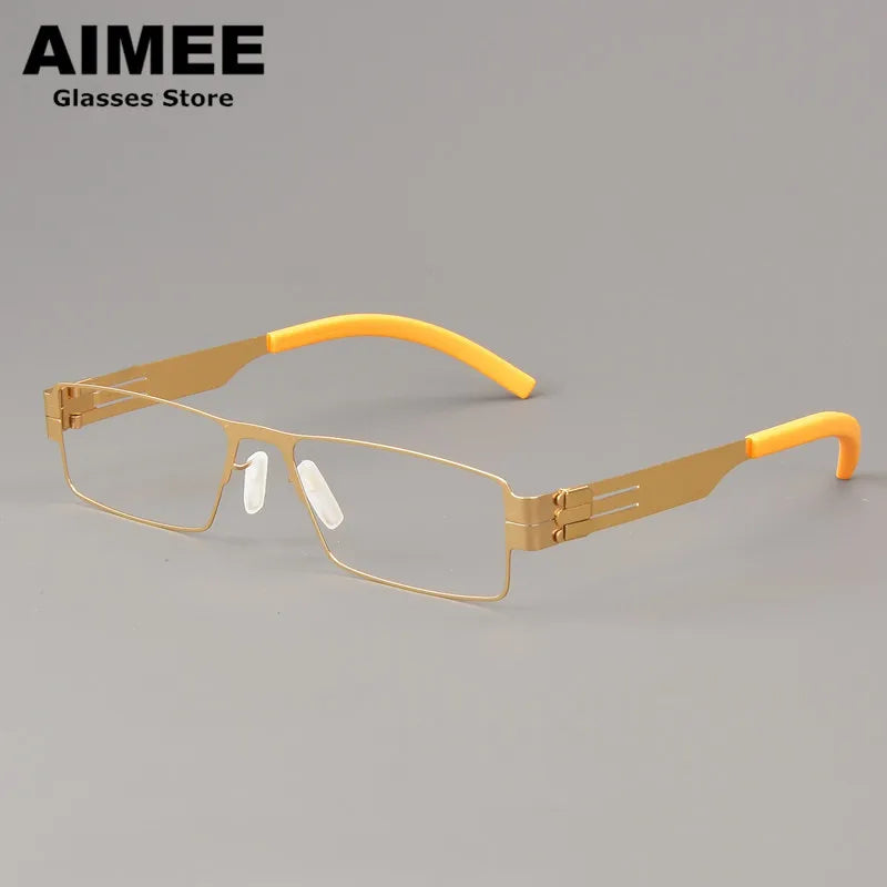 Aimee Unisex Full Rim Square Screwless Steel Eyeglasses Frame 1132 - Lightweight Durable Glasses for Men & Women - Perfect for Reading, Work, and Everyday Use