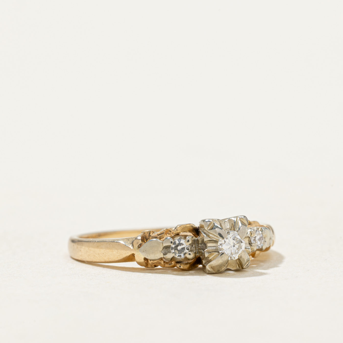 14K Two Tone Gold Illusion Set Diamond Ring - 0.09ct Diamond Engagement Ring for Women, Size 6 | Perfect for Proposals, Anniversaries & Special Occasions