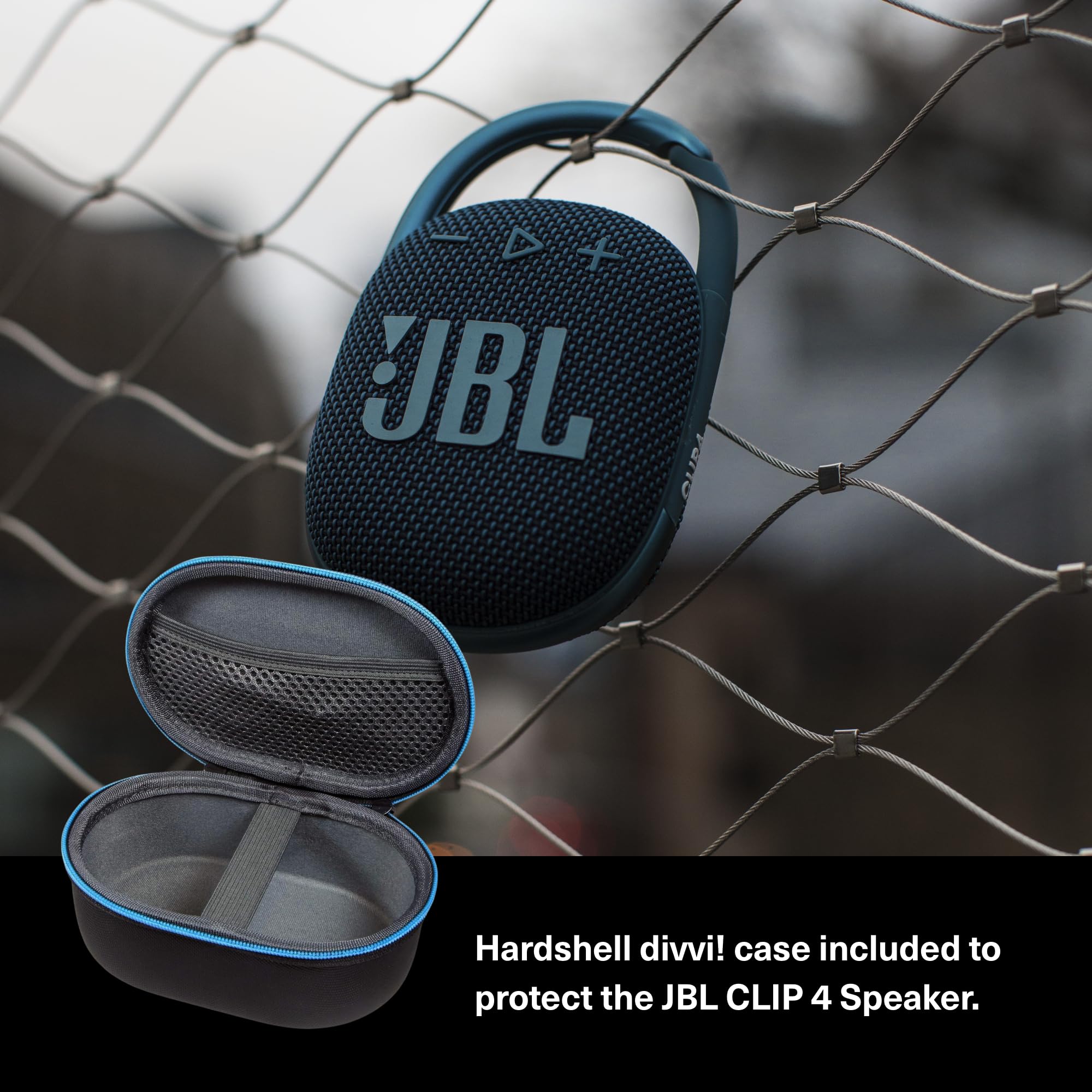 JBL Clip 4 Waterproof Portable Bluetooth Speaker with 10-Hour Playtime - Bundle Includes Protective Hardshell Case (Blue & Black) - Perfect for Outdoor Adventures, Beach, Pool, Hiking & Travel