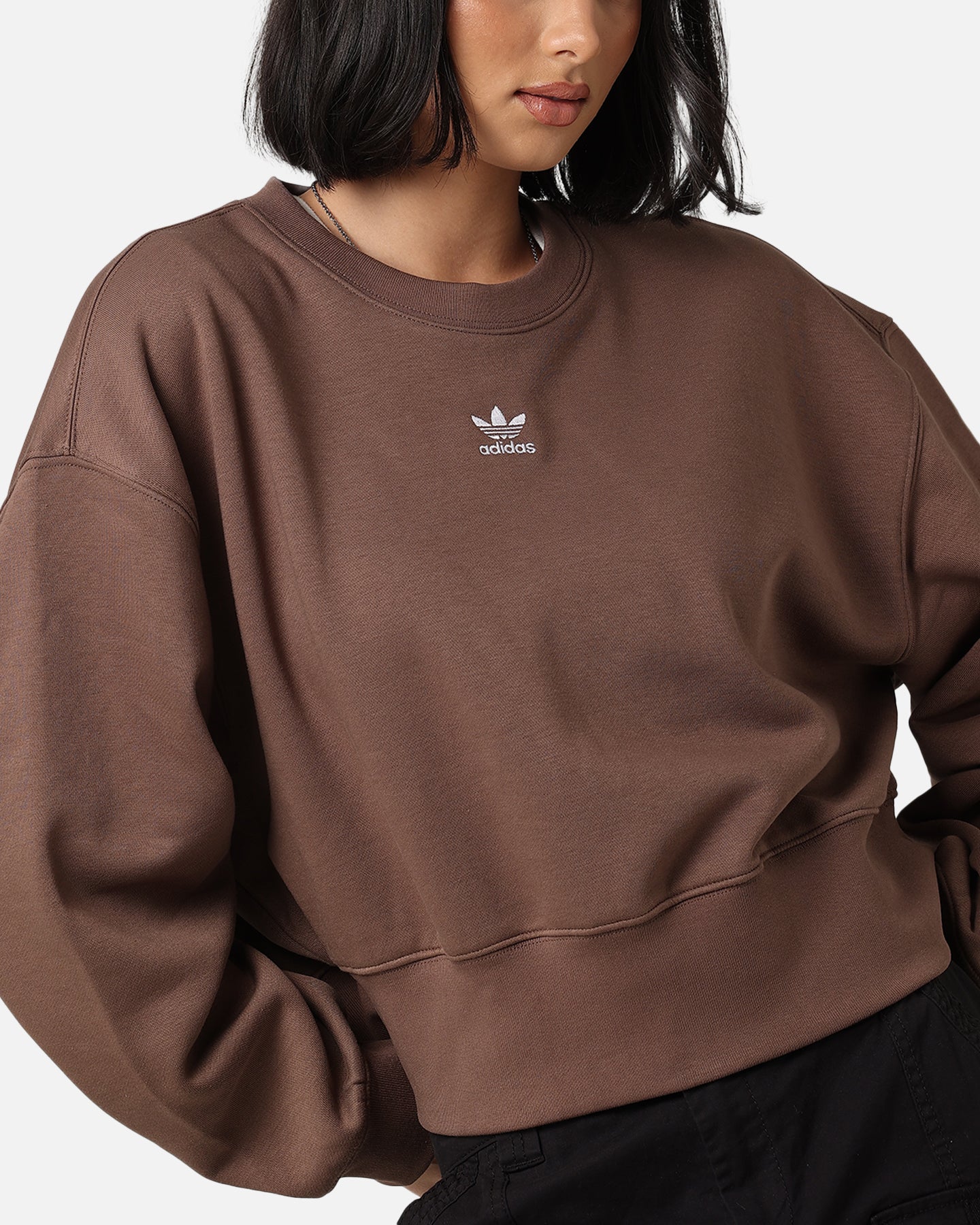 Adidas Women's Essentials Crewneck Sweatshirt - Soft Cotton Pullover Hoodie for Casual Wear, Lounge & Workout - Earth Strata Color