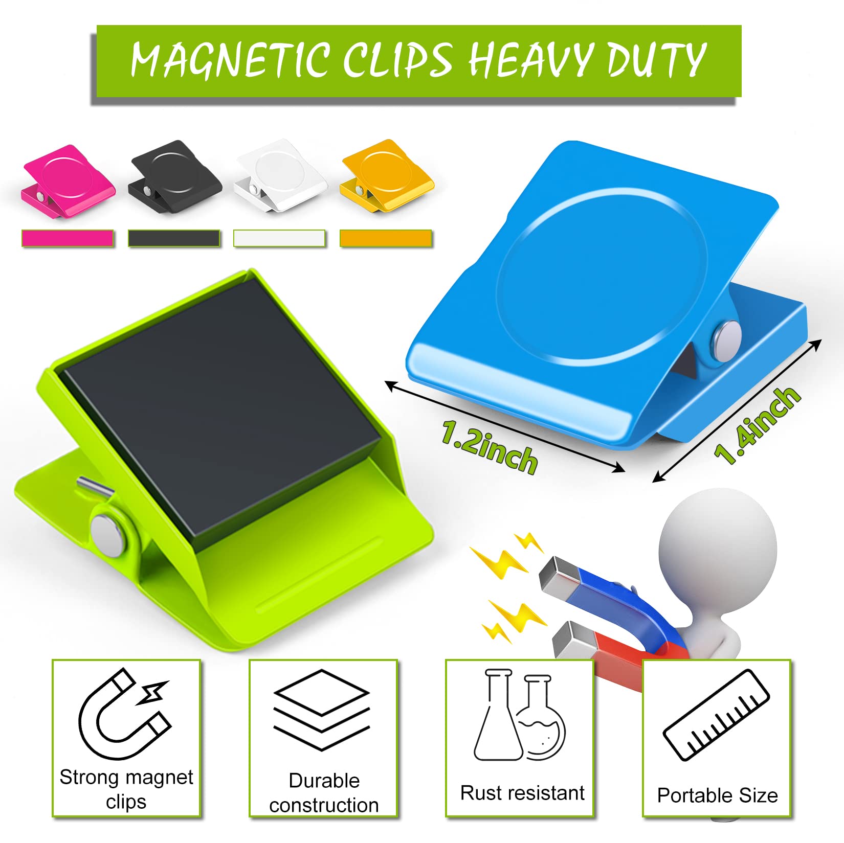 12 Pack Magnetic Clips - Strong Refrigerator & Whiteboard Magnets for Hanging Photos, Memos & Notes | Perfect for Home, Office & School Organization