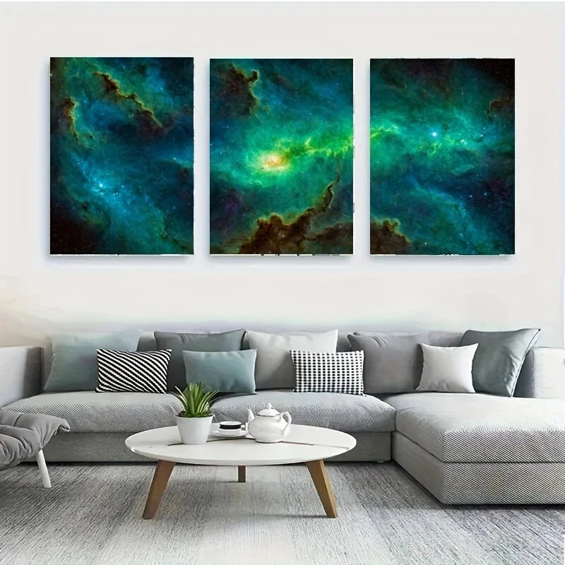 3-Piece Majestic White Wolf Metal Print with Vibrant Nebula - Ready to Hang Wall Art for Living Room, Bedroom & Office Decor