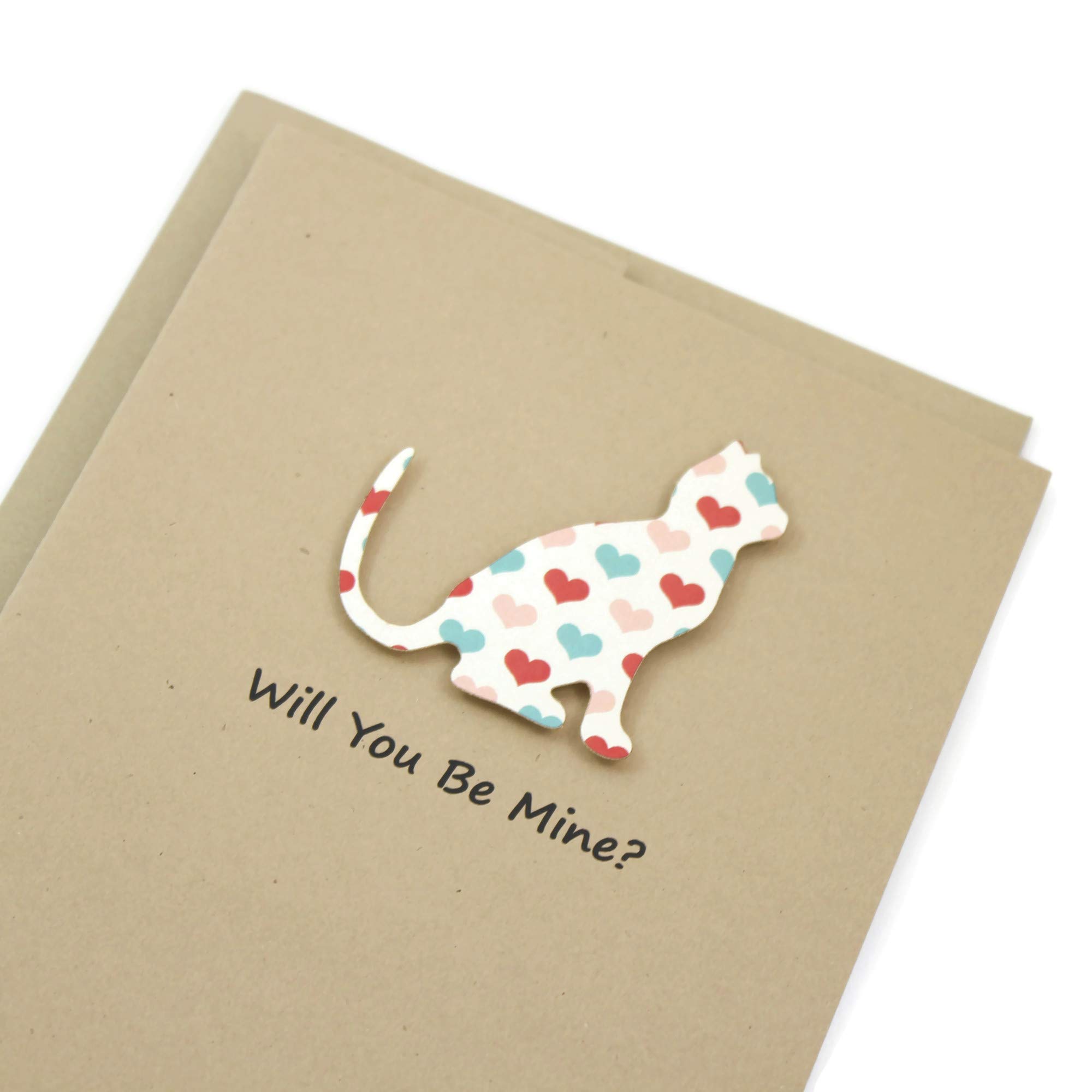 Valentine's Day Cat Greeting Card - Handmade with Colorful Hearts | Single Card or 10-Pack Option | Choose Your Custom Message | Perfect for Cat Lovers, Valentine Gifts & Special Occasions