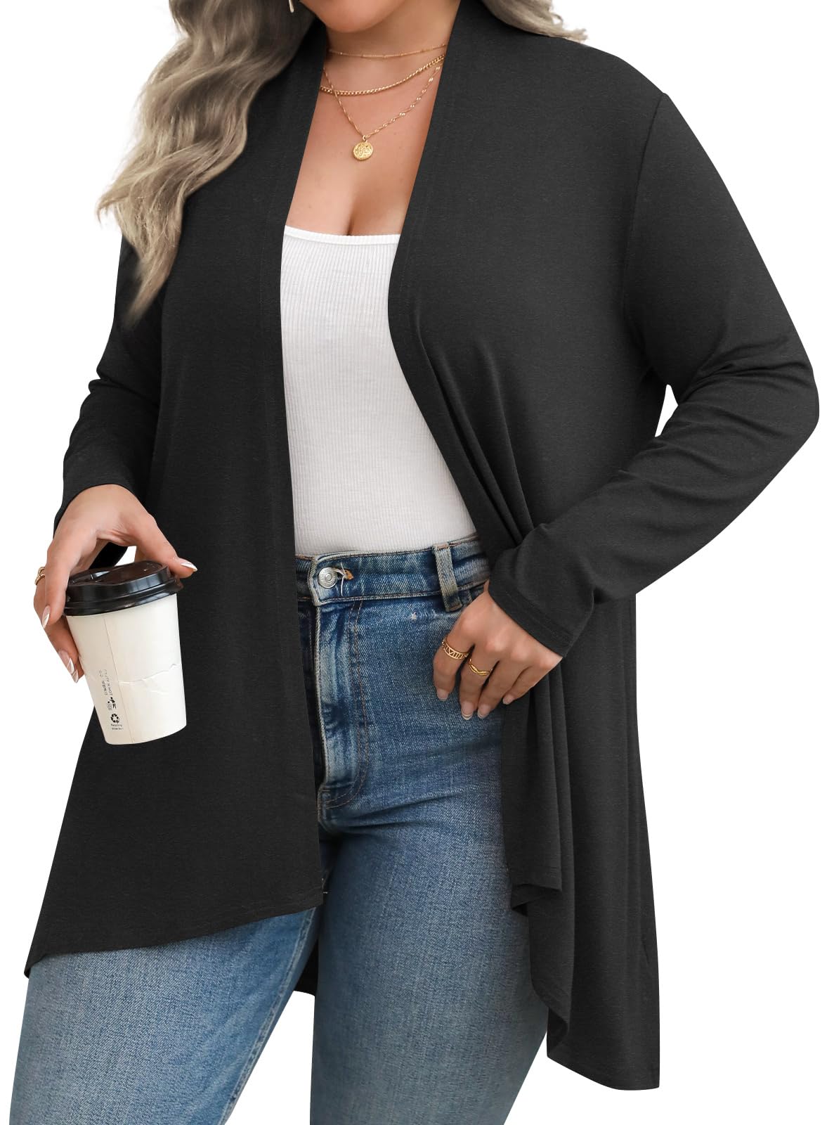 Anymiss Women's Plus Size Lightweight Cardigan Jacket - Long Sleeve Kimono Cover Up for Spring & Summer (Sizes 1X-5X) | Perfect for Office, Beach Cover-Up, Casual Outfits & Layering
