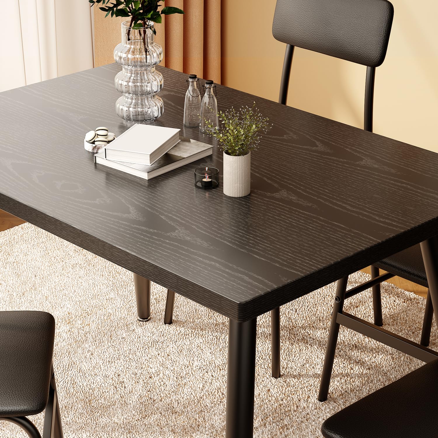 Gizoon 5-Piece Modern Dining Table Set for 4 - Metal & Wood Kitchen Table with 4 Chairs, Space-Saving Apartment Furniture for Small Spaces in Black | Perfect for Breakfast Nooks, Compact Kitchens & Cozy Dining Areas