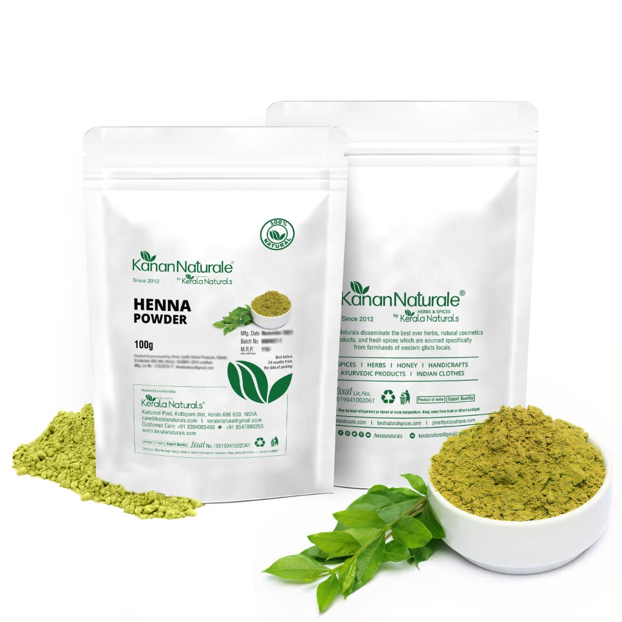 Kerala Naturals Pure Henna Powder 200g - 100% Natural Hair Dye for Conditioning & Coloring - Perfect for DIY Hair Treatments, Mehndi Designs & Body Art
