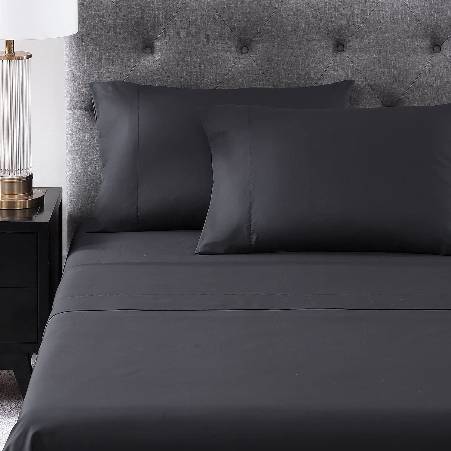 Pure Parima Hotel Collection Ultra Percale 100% ELS Giza Egyptian Cotton Sheet Set - King Size Carbon Gray - Includes Flat Sheet, Fitted Sheet & 2 Pillowcases - Luxury Bedding for Hotels & Upscale Homes