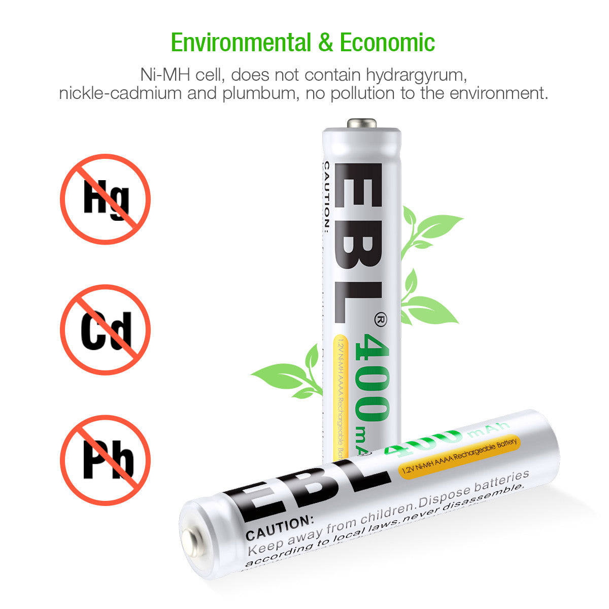 EBL AAAA Ni-MH Rechargeable Batteries 1.2V 400mAh - 4 Pack Long Lasting Power for Hearing Aids, Laser Pointers & Small Electronics