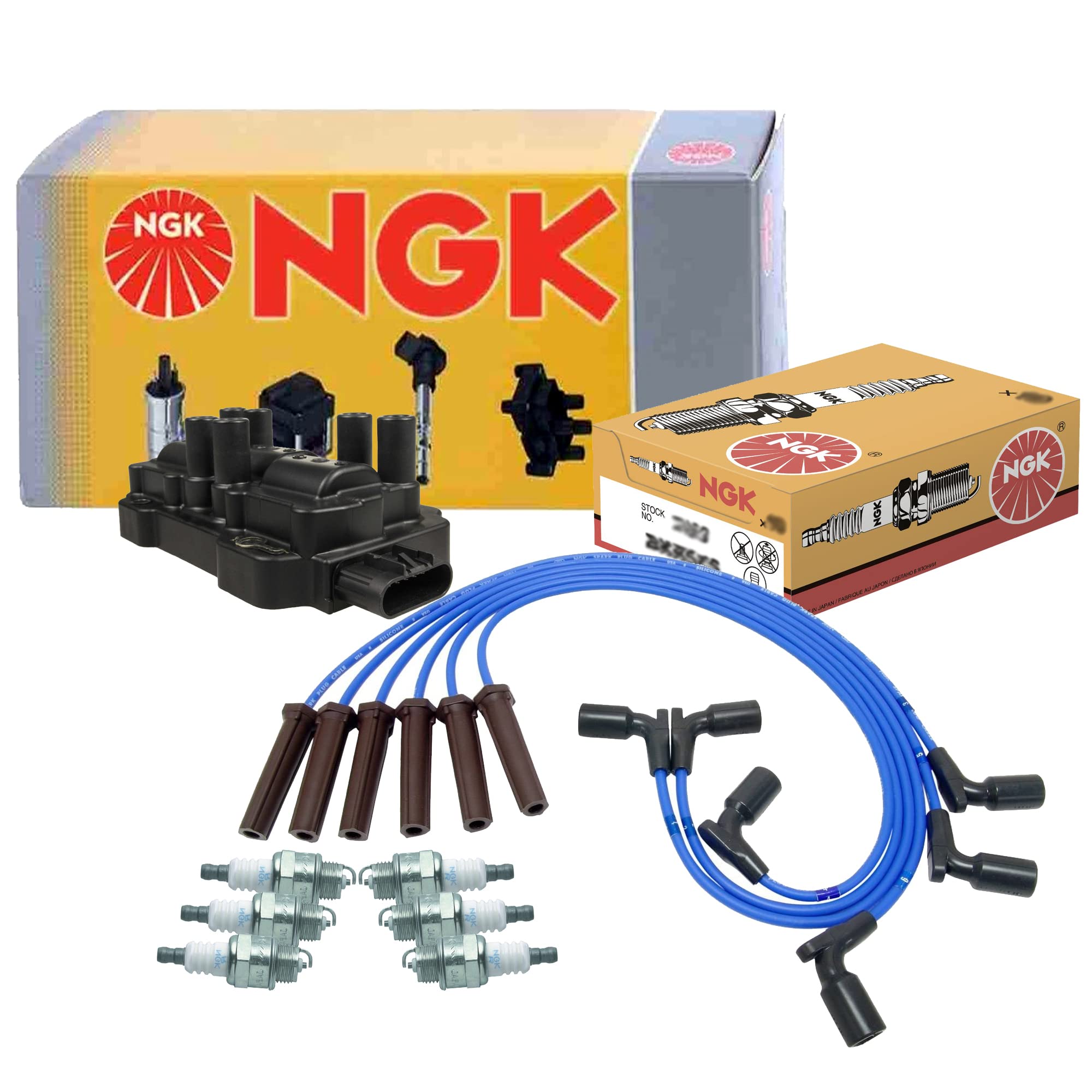 NGK DIS Ignition Coil Wires & 6 Standard Spark Plugs Kit - Compatible with Chevy GMC 4.3L V6 Engine - Perfect for Tune-Ups & Performance Upgrades