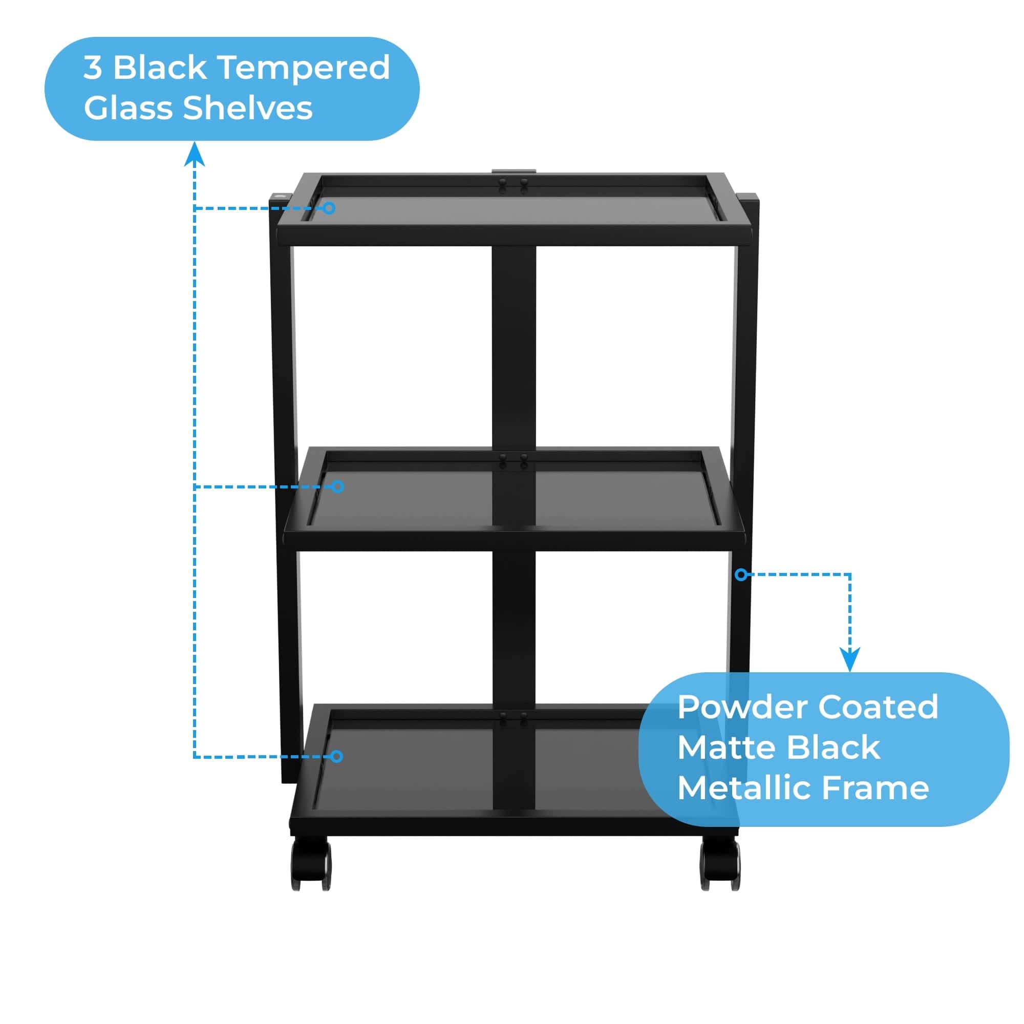 ABEL Beauty Trolley with 3 Tier Glass Shelves - Professional Salon Cart with Wheels for Makeup, Nail, Hair Tools Storage - Perfect for Salon, Spa, Home Beauty Organization