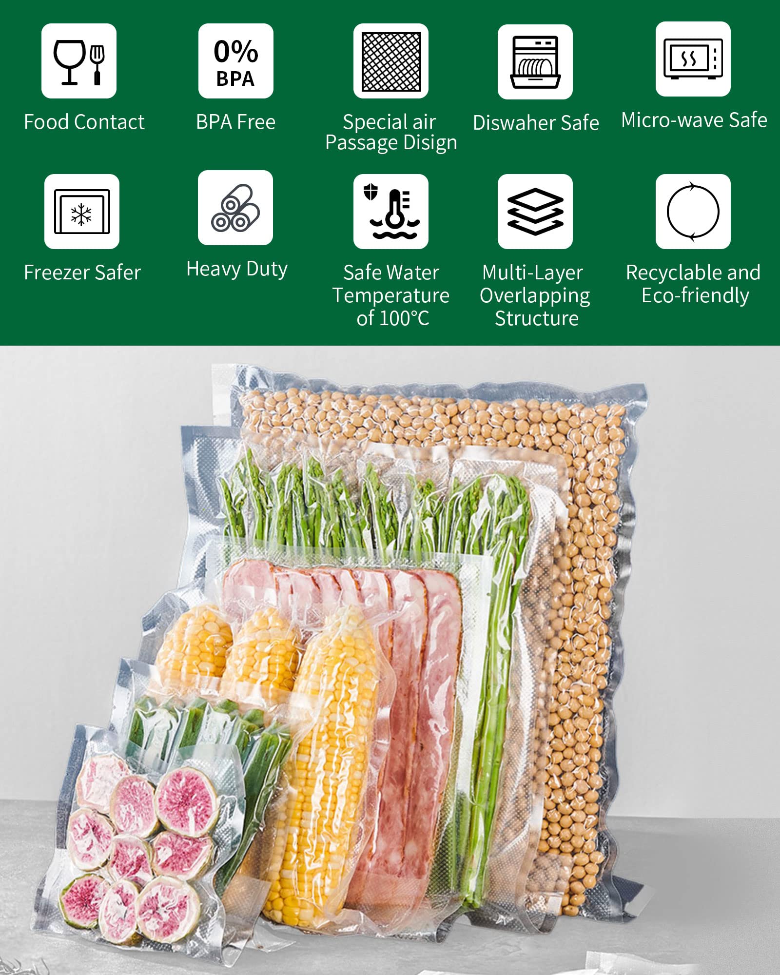 Nutri-Lock BPA-Free Vacuum Sealer Bags Rolls for Food Storage - 2 Rolls 8
