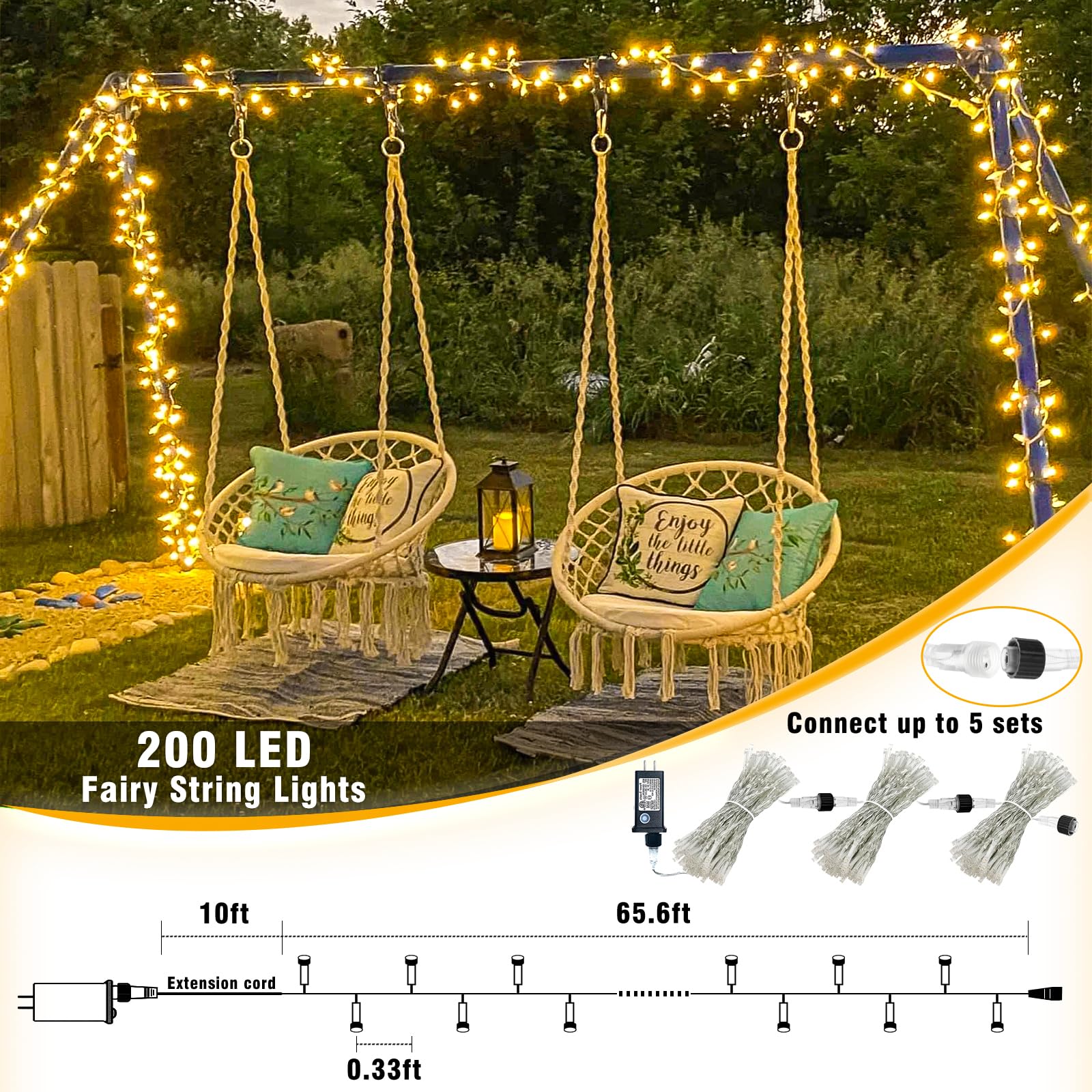 200 LED String Lights 66ft Indoor/Outdoor, 8 Modes Warm White Christmas Fairy Lights with Clear Wire - Waterproof Plug-in Twinkle Lights for Bedroom, Classroom, Tree, Holiday & Christmas Decorations (Perfect for Parties, Weddings, Gardens and Home Ambiance)
