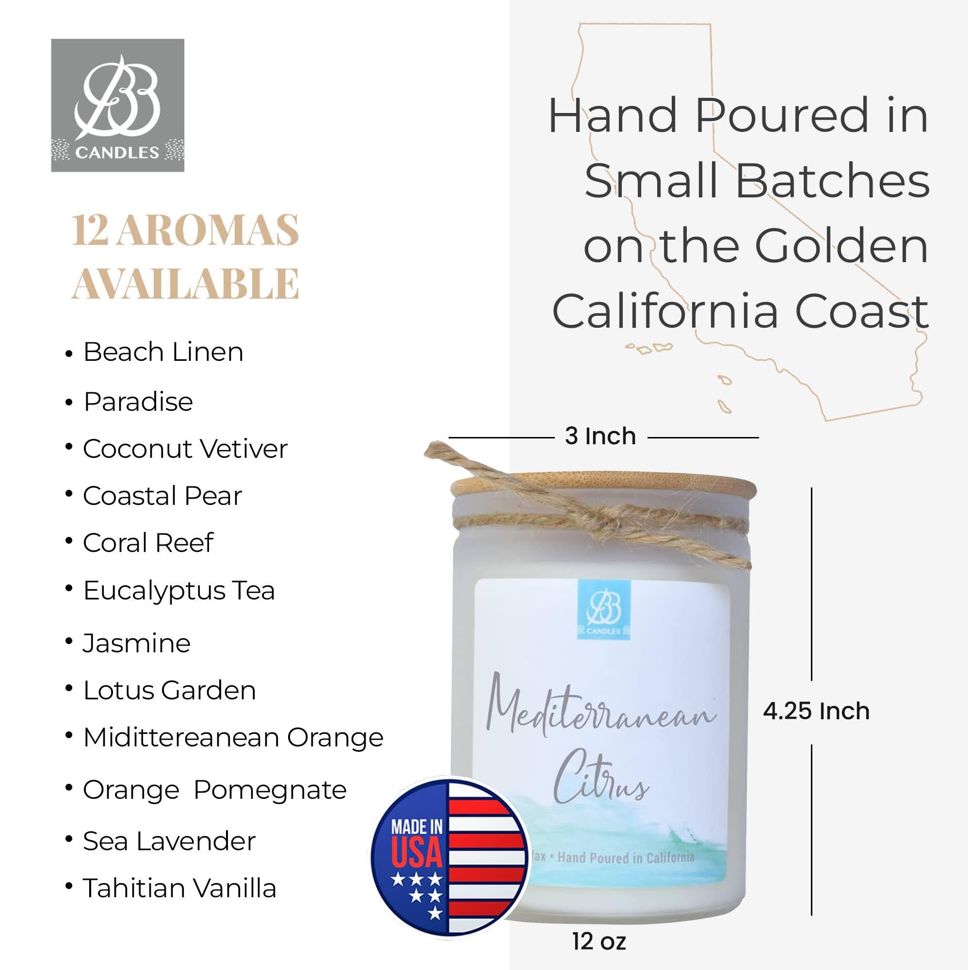 Coastal Essentials Natural Soy Hand-Poured Candle - Sea Lavender Scent, Long-Lasting 90+ Hours Burn Time, 12oz Artisan Candle for Home, Spa & Relaxation | Strong Aromatherapy Fragrance for Bedroom, Bath & Office