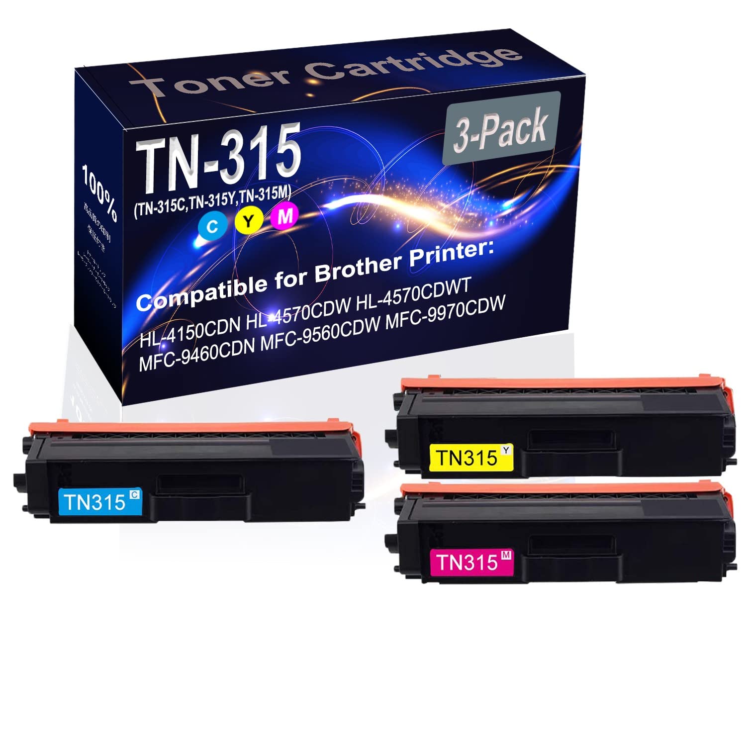 3-Pack High Capacity Compatible HL-4150CDN HL-4570CDW HL-4570CDWT Laser Printer Toner Cartridge (Cyan, Yellow, Magenta) - Replacement for Brother TN315 TN-315 Series (TN-315C TN-315Y TN-315M) - Ideal for Office Printing, School Projects & Small Business Documents