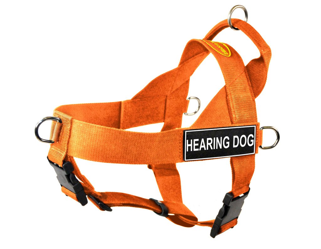Dean & Tyler DT Universal No Pull Dog Harness with Hearing Dog Patches - Adjustable Reflective Pet Vest for Small Dogs, Orange - Perfect for Training, Walking & Service Dogs