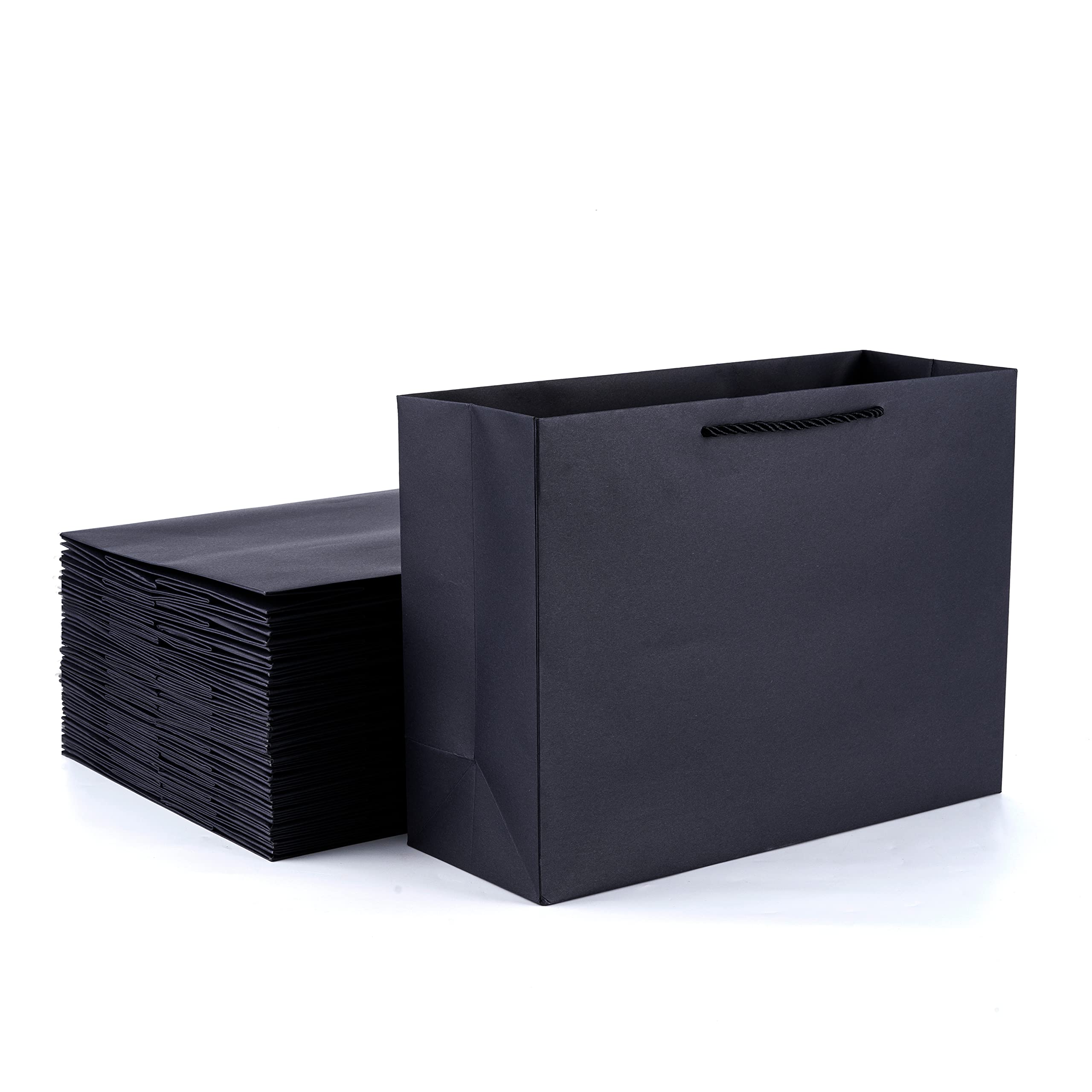 OfficeCastle 10 Pack X-Large Gift Wrap Bags with Handles - 16”x6”x12” Luxury Black Gift Bags for Men, Bulk Merchandise Bags, Shopping Bags - Perfect for Birthday Gifts, Christmas Presents & Retail Packaging