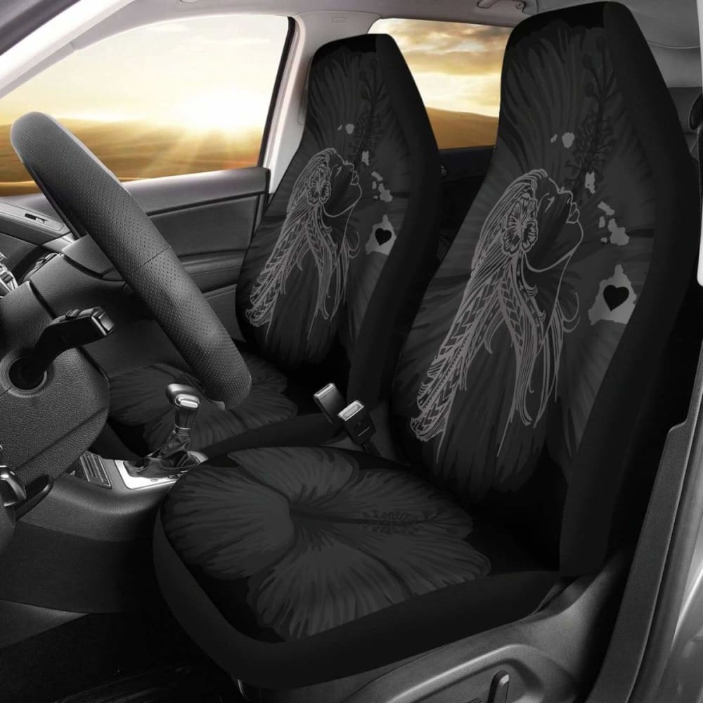 Alohawaii Car Seat Covers - Premium Hawaii Hula Girl & Hibiscus Map Design in Gray (232125) | Perfect for Beach Trips, Tropical Vacations & Hawaiian-Themed Vehicles