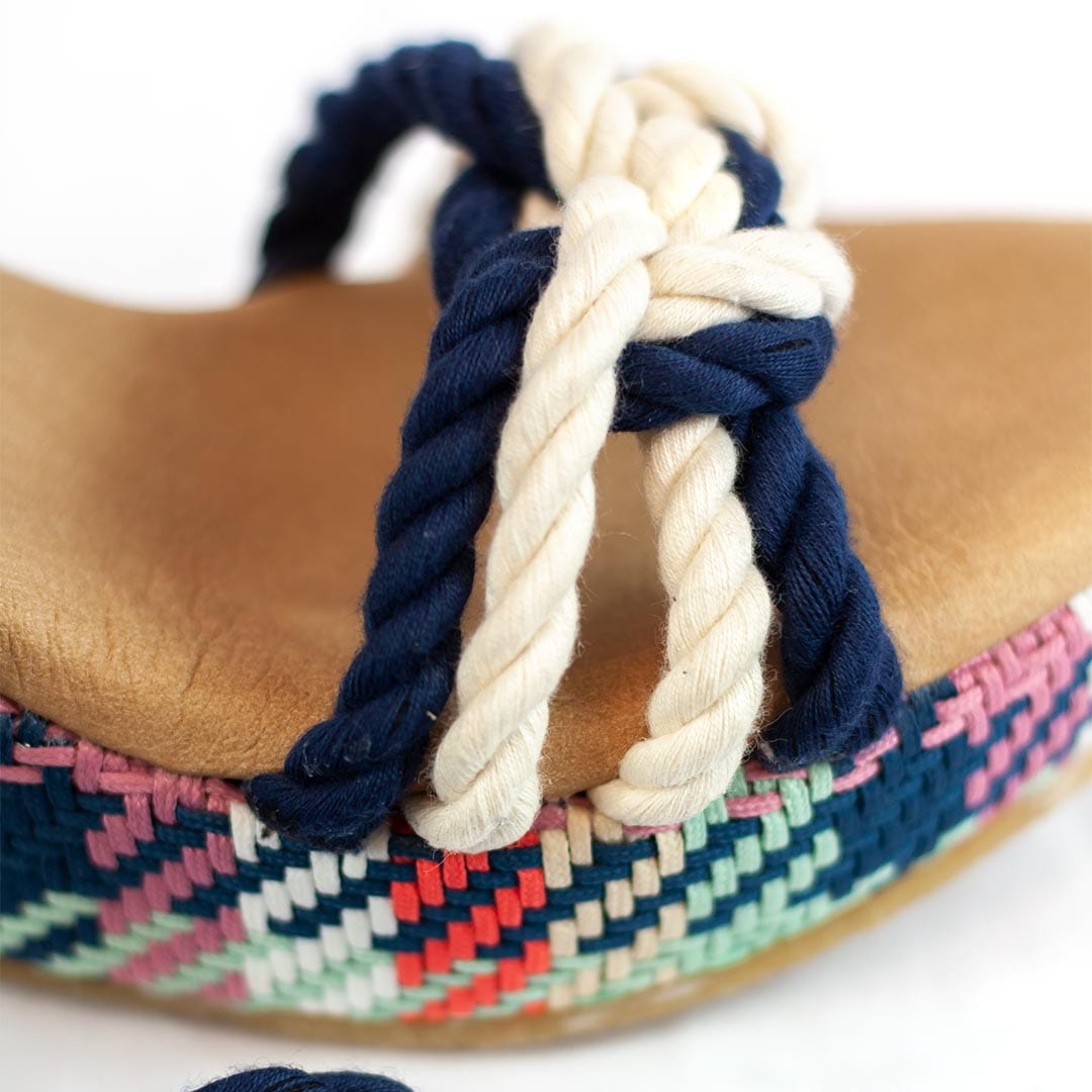 Evelyn Vegan Cotton Rope Wedge Sandals for Women - Comfortable Blue Summer Beach Shoes | Perfect for Vacation, Poolside, and Casual Outings