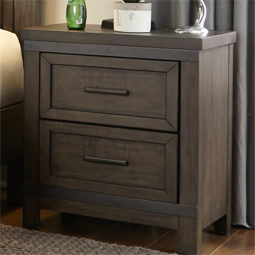 Liberty Furniture INDUSTRIES Two Drawer Nightstand in Gray Finish 141 - Modern Bedside Table for Bedroom, Living Room & Guest Room Storage