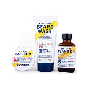 Duke Cannon Beard Grooming Kit - Best Damn Beard Wash, Balm, Oil & Durable Travel Bag (4-Piece Set) for Men's Facial Hair Care | Perfect for Daily Use, Travel & Gifts