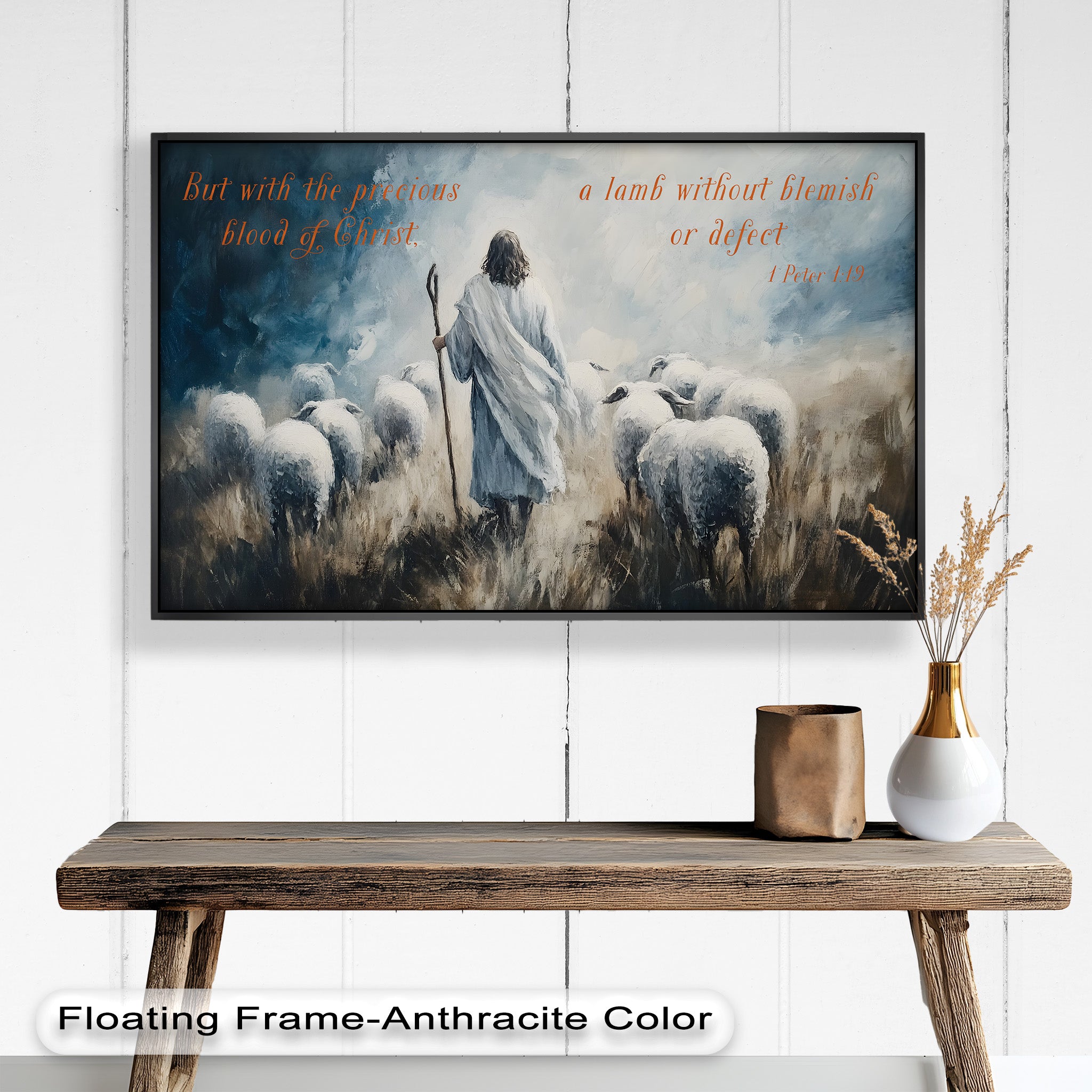 1 Peter 1:19 - The Lamb of God Bible Verse Oil Painting - Religious Wall Art for Home, Church & Office Decor