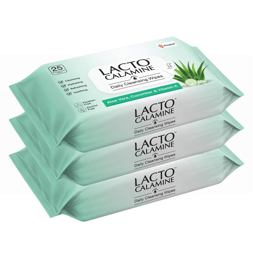 **Lacto Calamine Oil Control Face Cleansing Wipes & Lotion for Oily Skin (120ml) + 99% Pure Aloe Vera Gel with Vitamin E & Glycerin (150g) – Hydrating & Soothing Skincare Combo for Daily Use, Acne Relief & Sunburn Care**