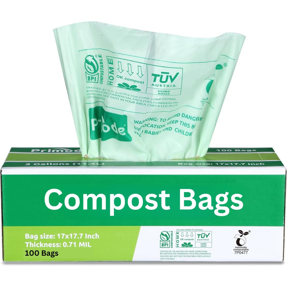 Eco-Friendly 3 Gallon Compostable Trash Bags - 100 Count Small Compost Bags for Kitchen Countertop Bin | Extra Thick 0.71 Mil | ASTM D6400 Certified by BPI & TÜV Austria | Perfect for Organic Waste, Food Scraps & Home Composting
