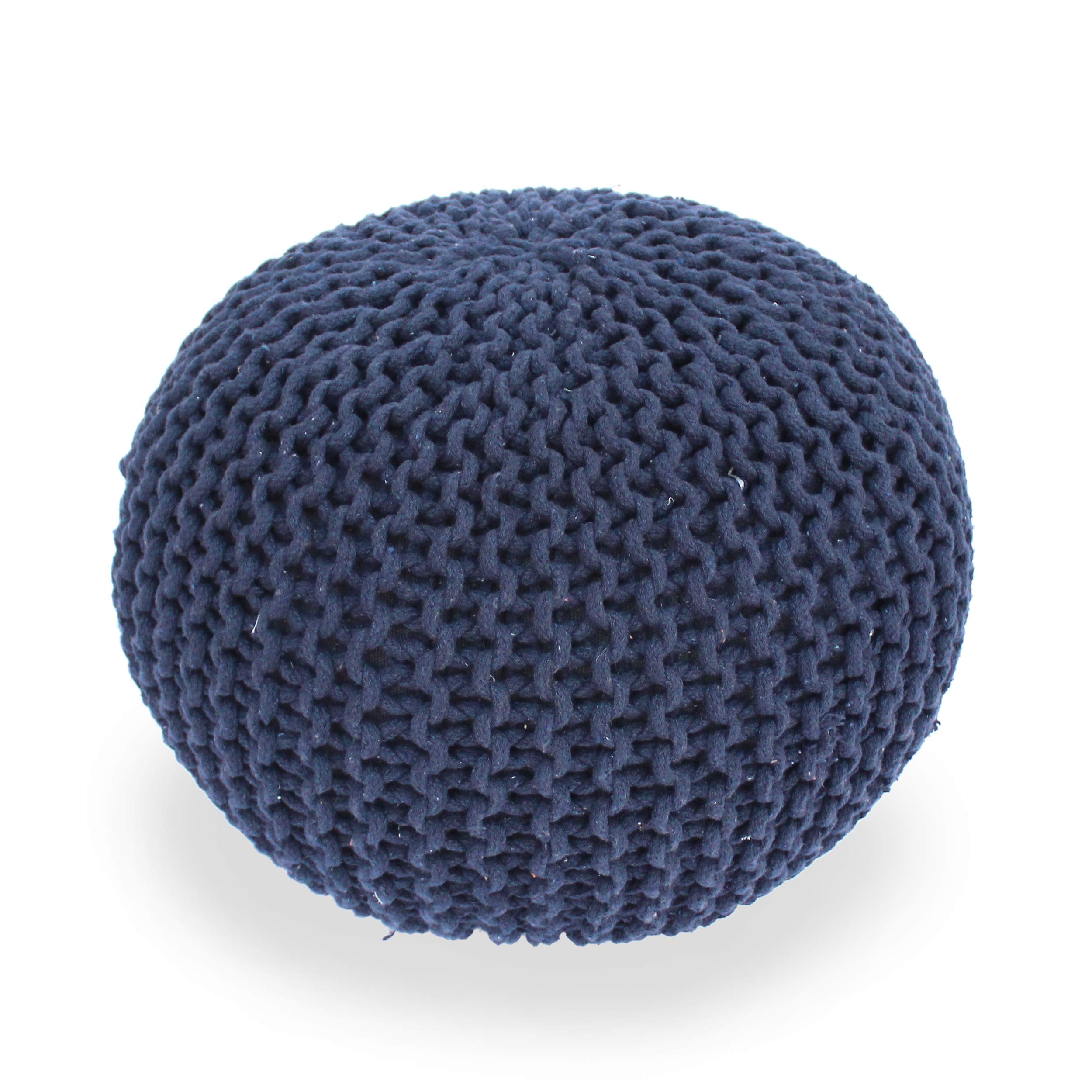 Handcrafted Modern Cotton Pouf Ottoman - Navy Blue Footstool for Living Room, Bedroom & Nursery | Comfortable Seating & Stylish Home Decor