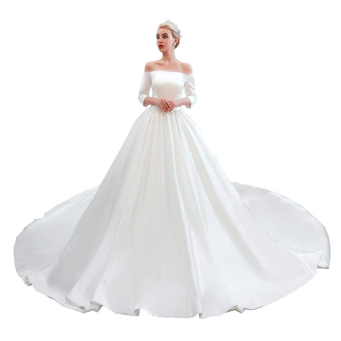 Elegant Ivory Off-the-Shoulder Satin Corset Wedding Dress for Women - Perfect for Bridal Gowns, Evening Balls & Formal Occasions