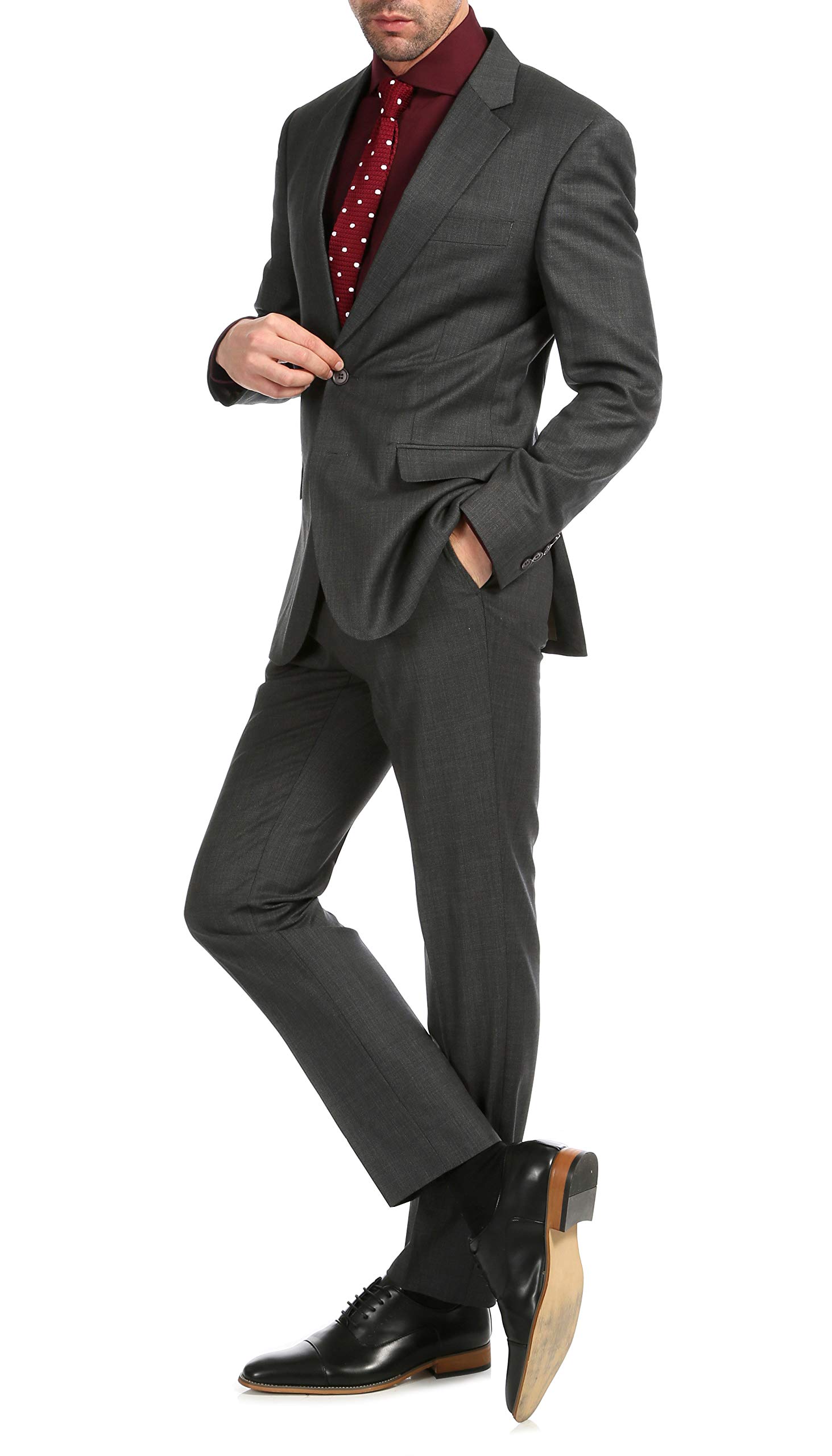 Slim Fit Notch Lapel Men's Suit 2-Piece Set with Flat-Front Dress Pants | Formal Business Attire for Weddings, Interviews & Office Wear
