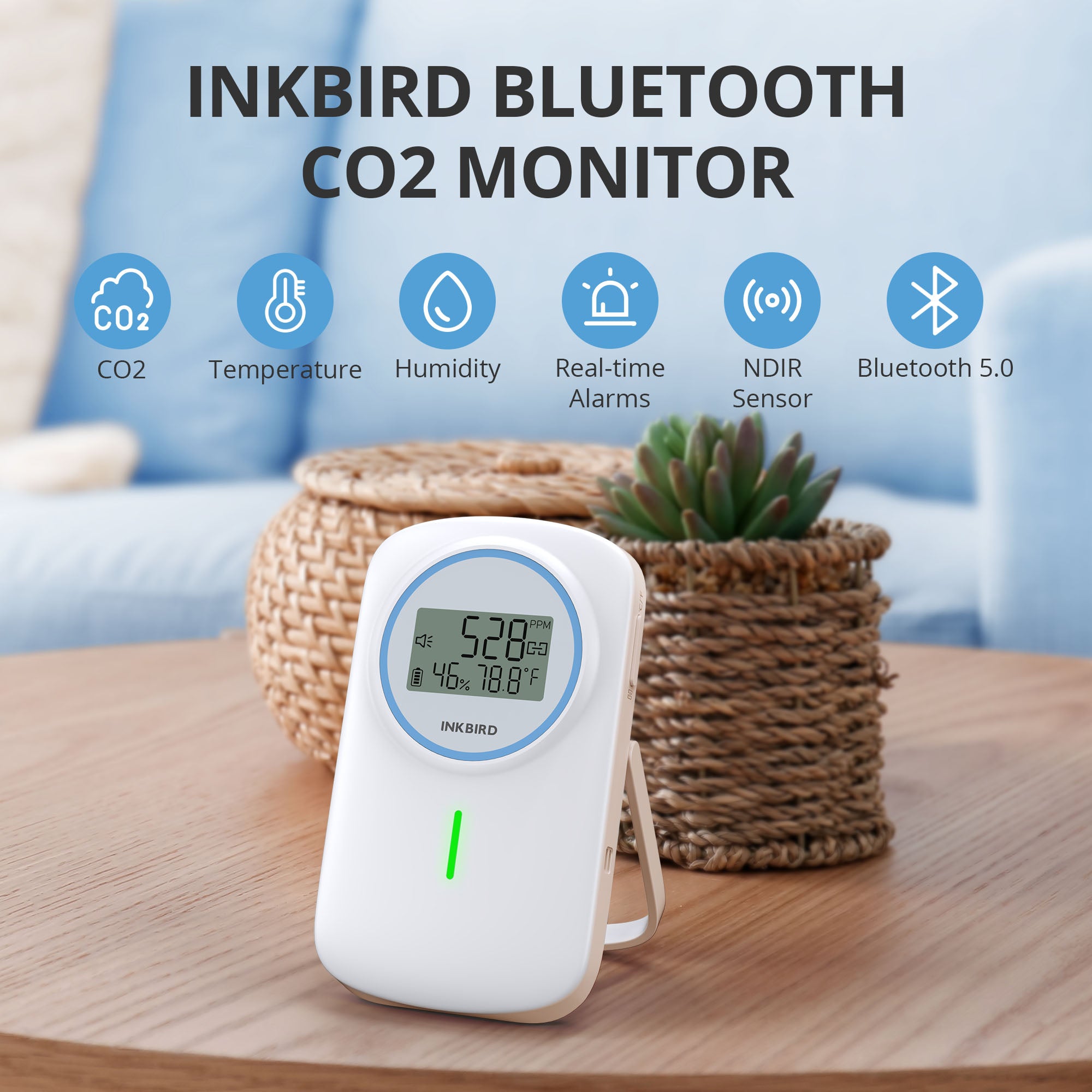 Bluetooth 3-in-1 Indoor Air Quality Monitor IAM T2 - CO2, PM2.5 & Temperature Detector for Home, Office & Nursery | Real-Time Air Pollution Tracking