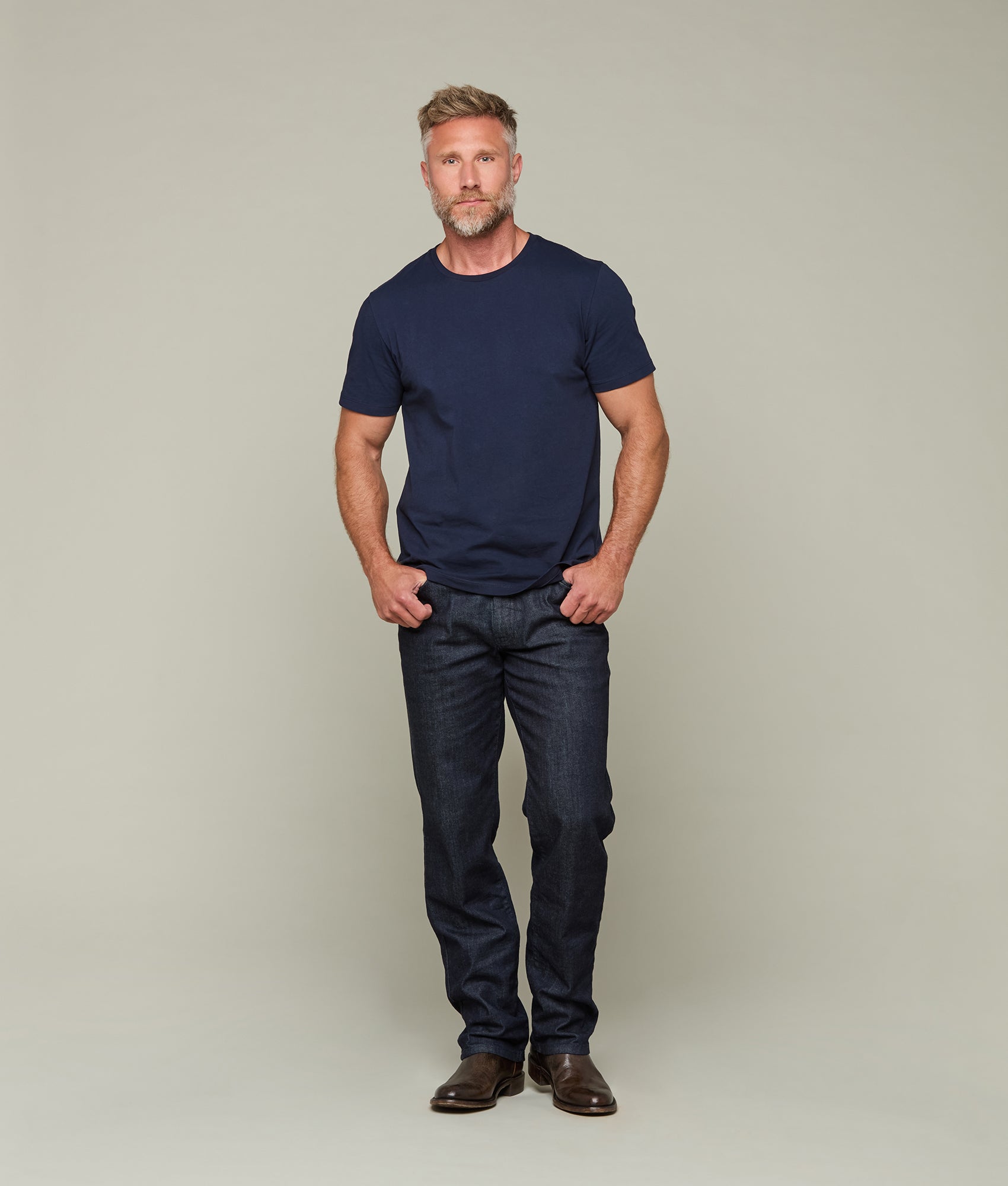 Lucchese Men's Navy Blue Crew Neck T-Shirt | Soft Cotton Casual Tee for Everyday Wear | Perfect for Work, Outings, and Relaxing at Home