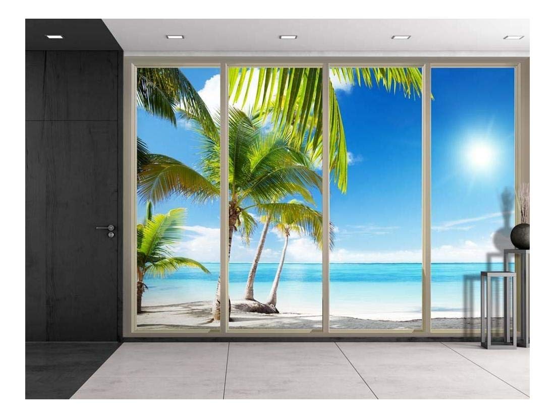 Palm Trees on The Side of The Beach - Large 66x96 Inch Canvas Wall Art Decor - Tropical Coastal Landscape Painting for Living Room, Bedroom & Office - Stretched & Ready to Hang