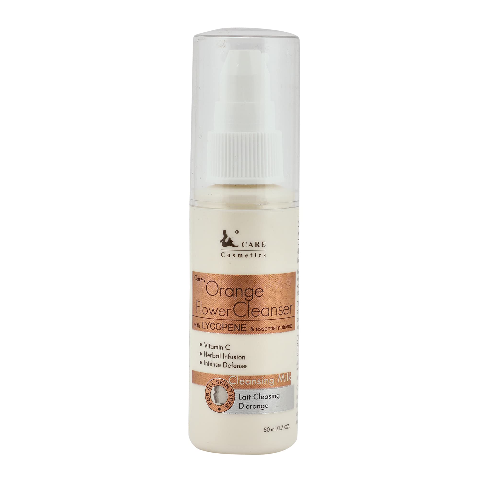 Care Cosmetics Orange Flower Cleansing Milk with Lycopene for All Skin Types - 50ml/1.7Oz, White (CCOFC50X1) | Gentle Face Wash for Daily Skincare Routine, Makeup Removal & Hydration