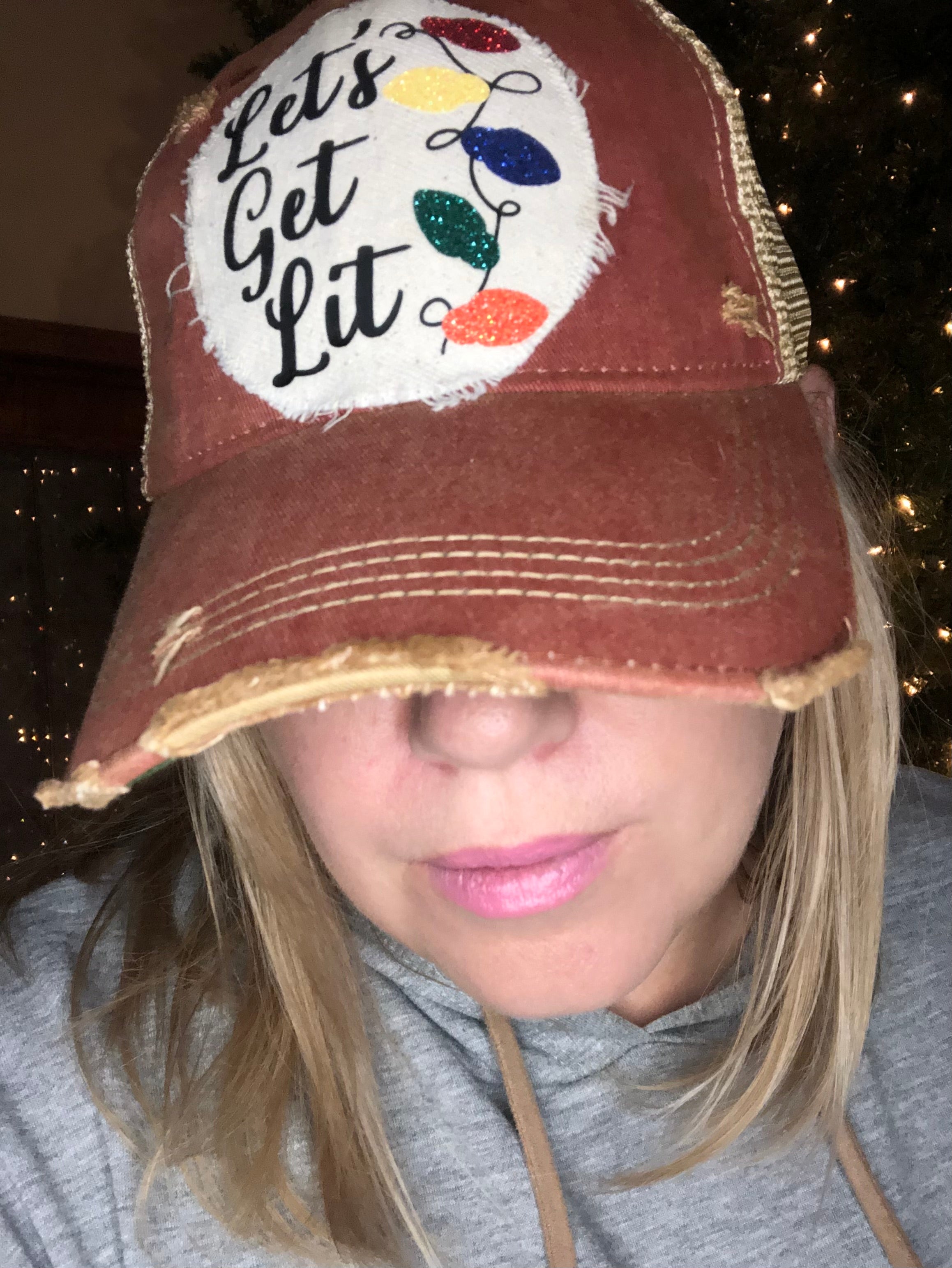 Let’s Get Lit Christmas Light Hat - Brick Red Novelty Holiday Beanie for Xmas Parties & Festive Gatherings