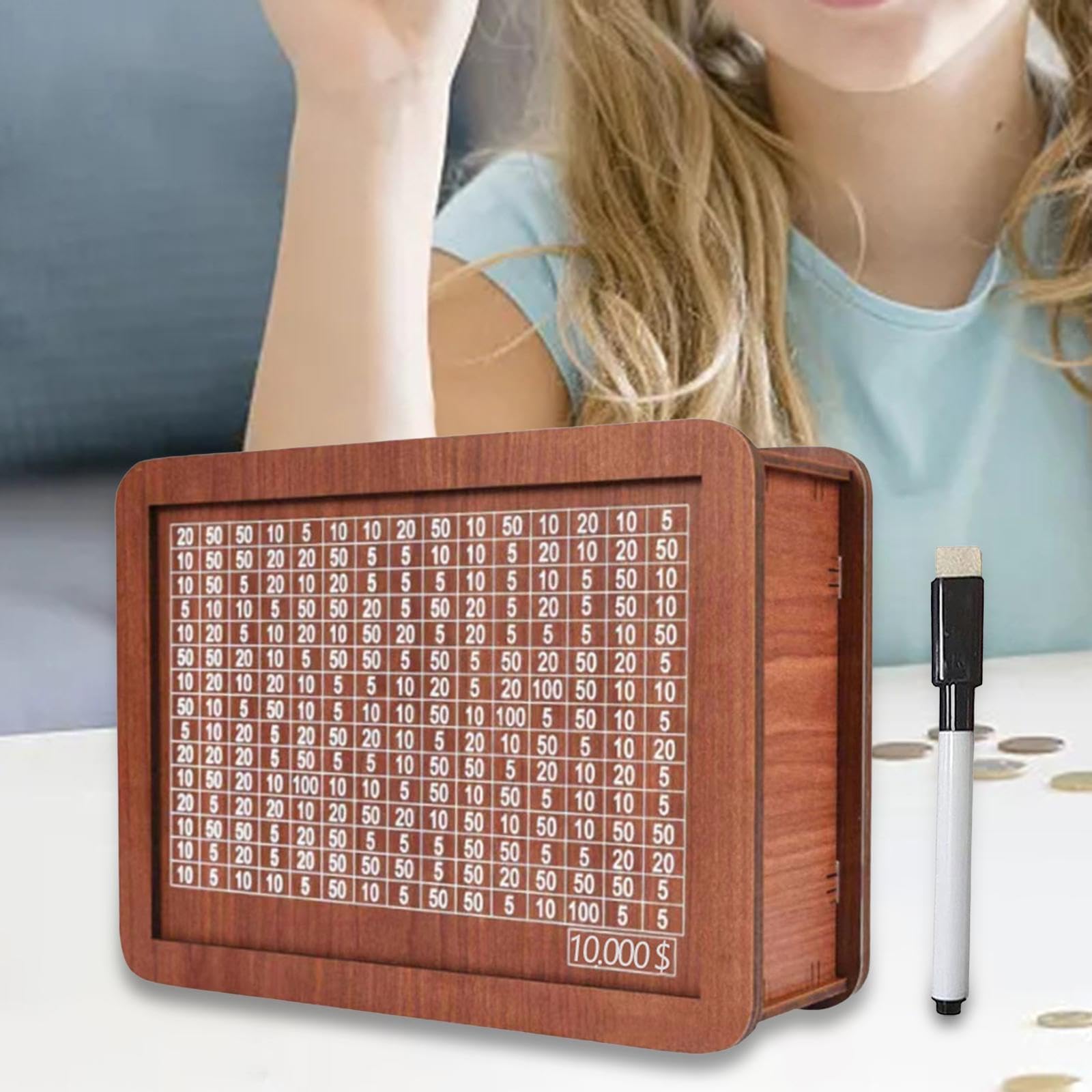 10000 Dollar Wooden Cash Vault Savings Box - Money Saving Challenge Box for Adults with Target Numbers - Perfect for Cash Gifts, Budgeting & Financial Goals (Cash Saver, Money Box, Cashbox)