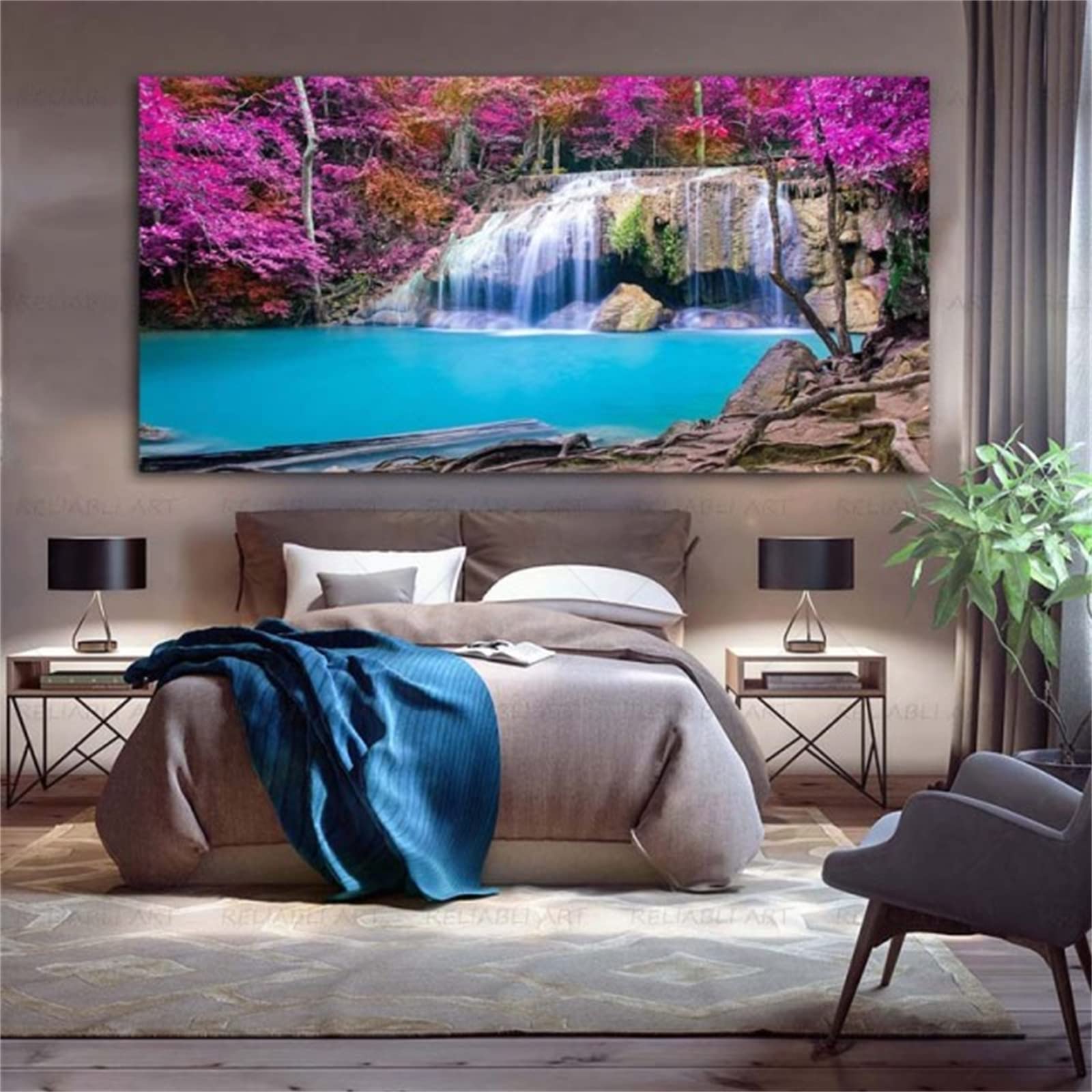 5D Diamond Painting Kit for Adults & Kids - Purple Forest Waterfall Round Full Drill 86.6x31.5 Inch DIY Crystal Art, Home Wall Decor, Stress Relief Craft Gift for Beginners (Perfect for Living Room, Bedroom & Office Decoration)