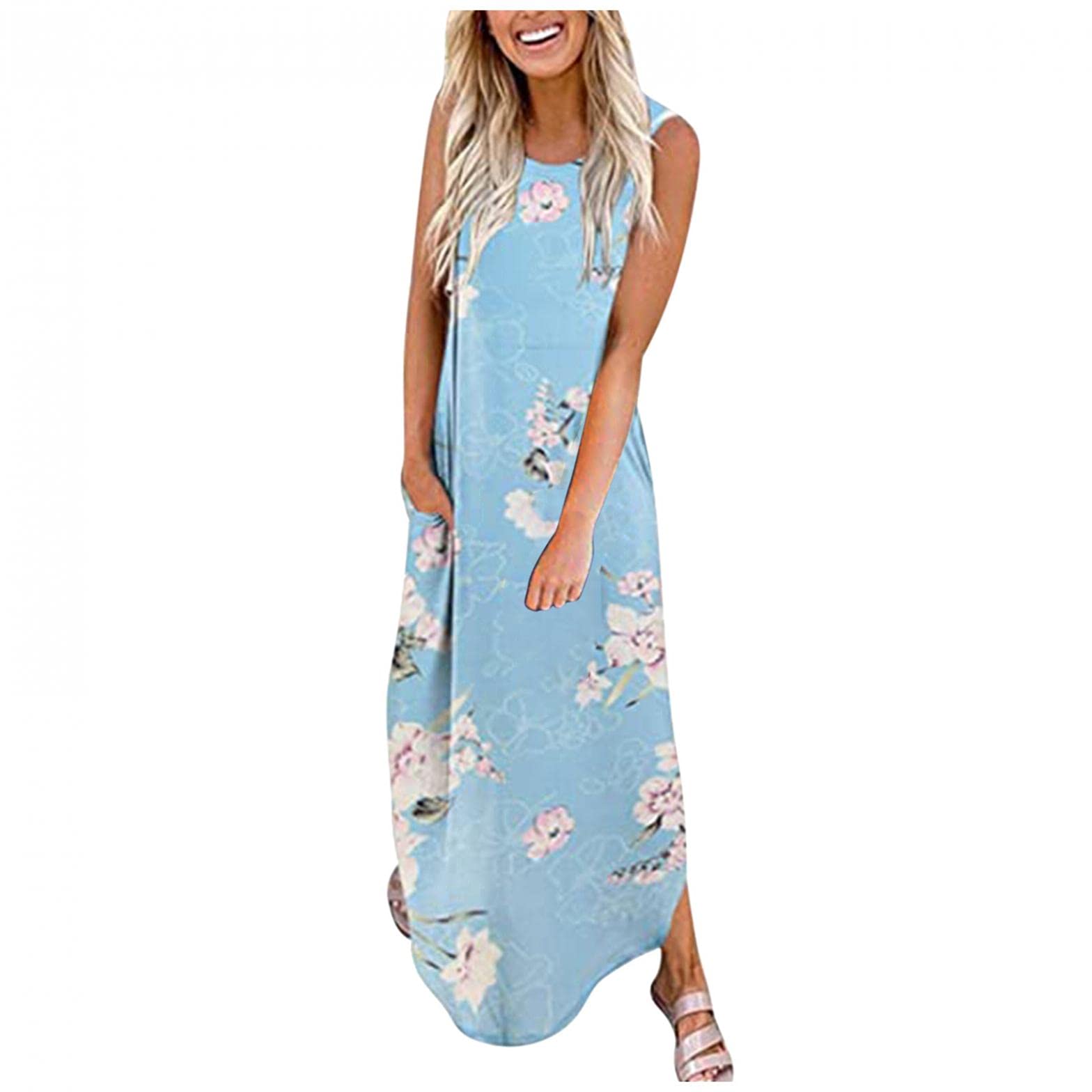 ORT Women's Business Casual Sleeveless Tie-Dye V-Neck Summer Dress - Plus Size T-Shirt Dress for Office, Travel & Everyday Wear