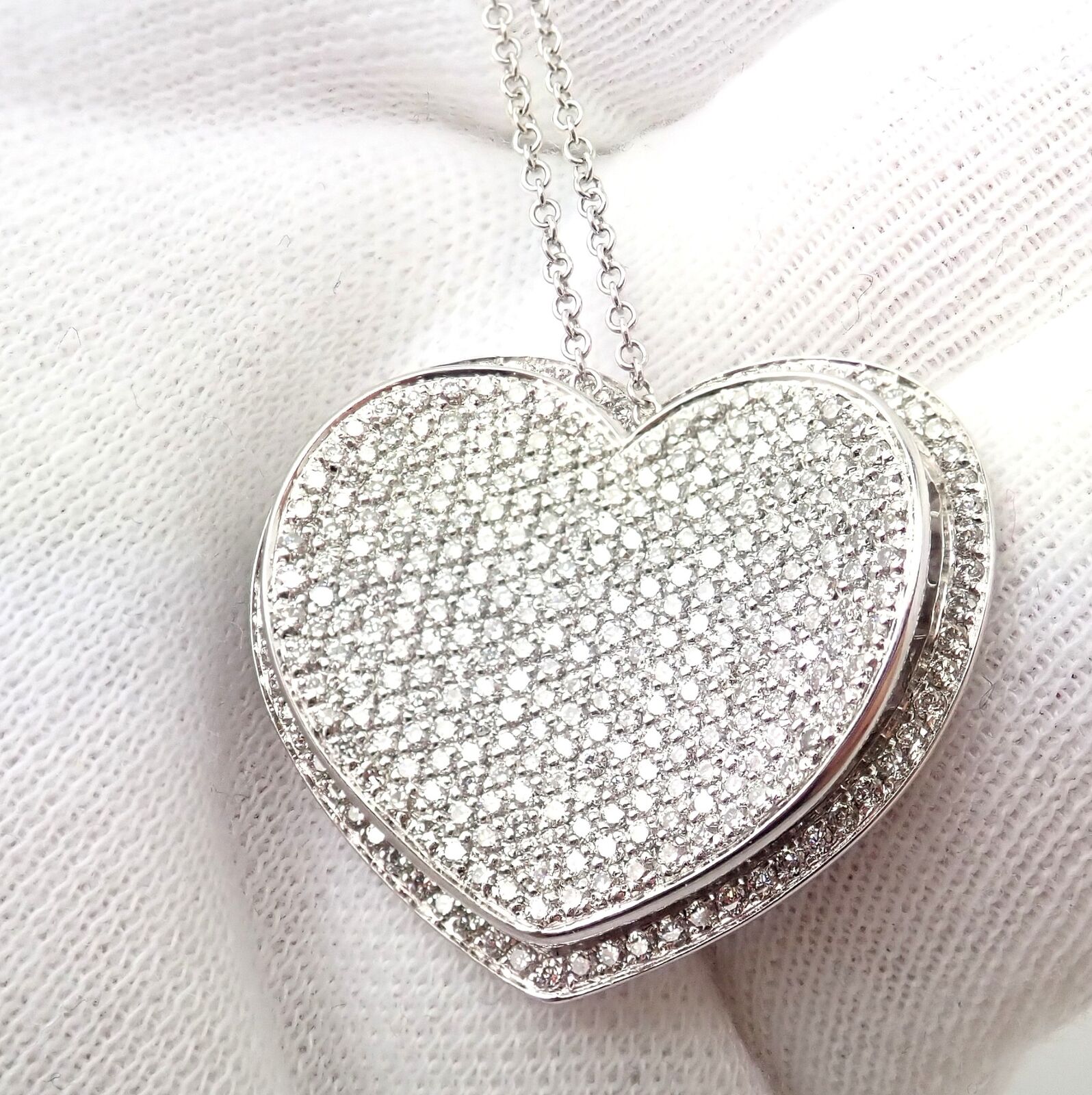 Authentic Pasquale Bruni 18k White Gold 2.02ct Pave Diamond Heart Necklace - Luxury Valentine's Gift for Her, Anniversary Jewelry & Romantic Occasion Present